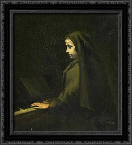 Theodule Ribot 'A Woman At The Piano' 20x22 Inch Black Ornate Wood Framed Canvas Art - Perfect for Living Room, Bedroom, or Office Wall Decor