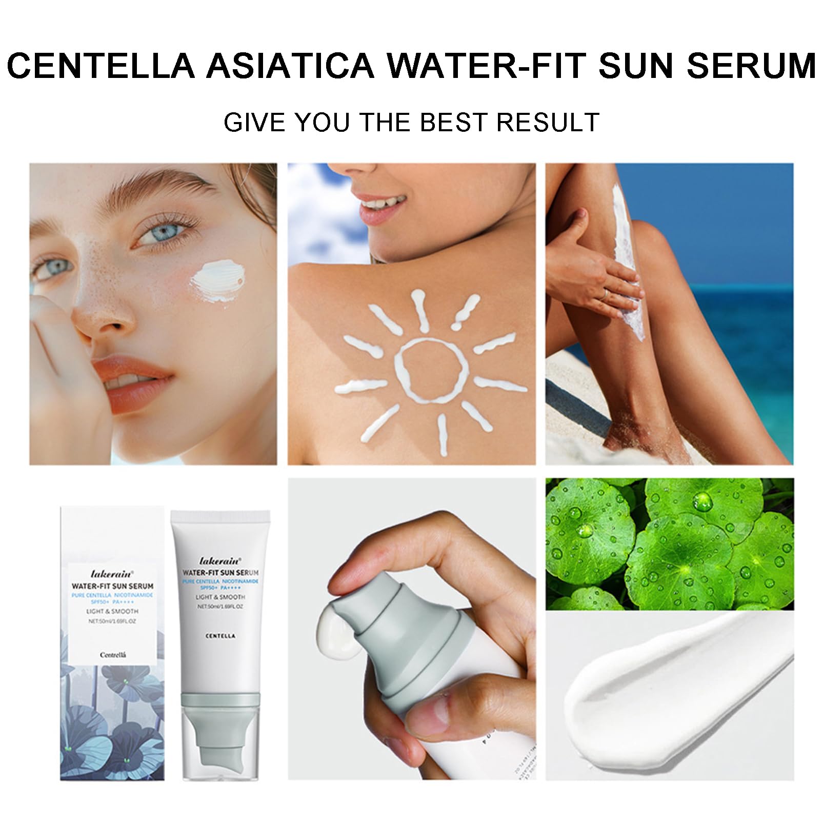SPF 50 Hyaluronic Acid Cica Sunscreen Serum - Water-Fit Face Sunscreen with Long-Lasting Protection | Madagascar Centella Extract | No White Cast for Dry & Oily Skin | Perfect for Daily Use, Outdoor Activities & Beach Days (Blue 1)