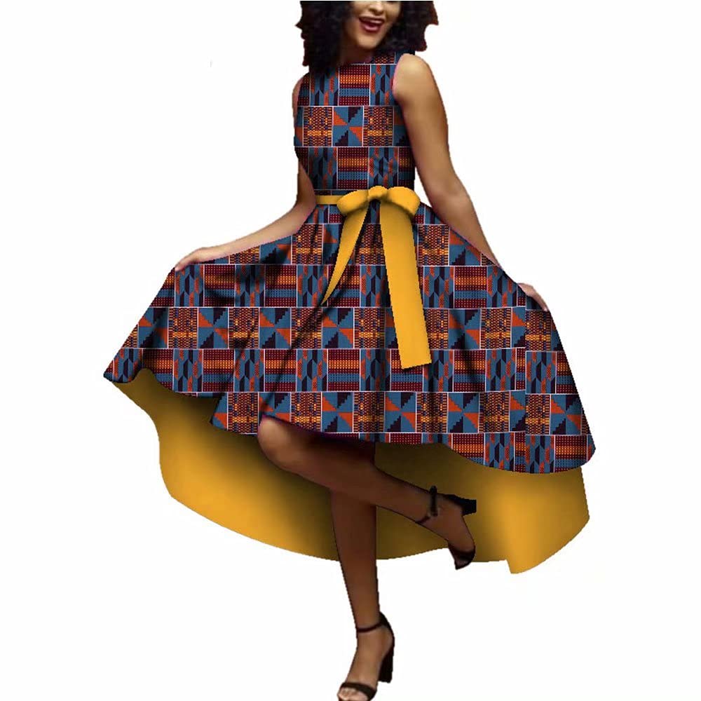 African Dresses for Women - Stylish Dashiki Ankara Wax Cotton Batik Dress with Belt | Traditional African Clothing for Parties, Weddings & Cultural Events