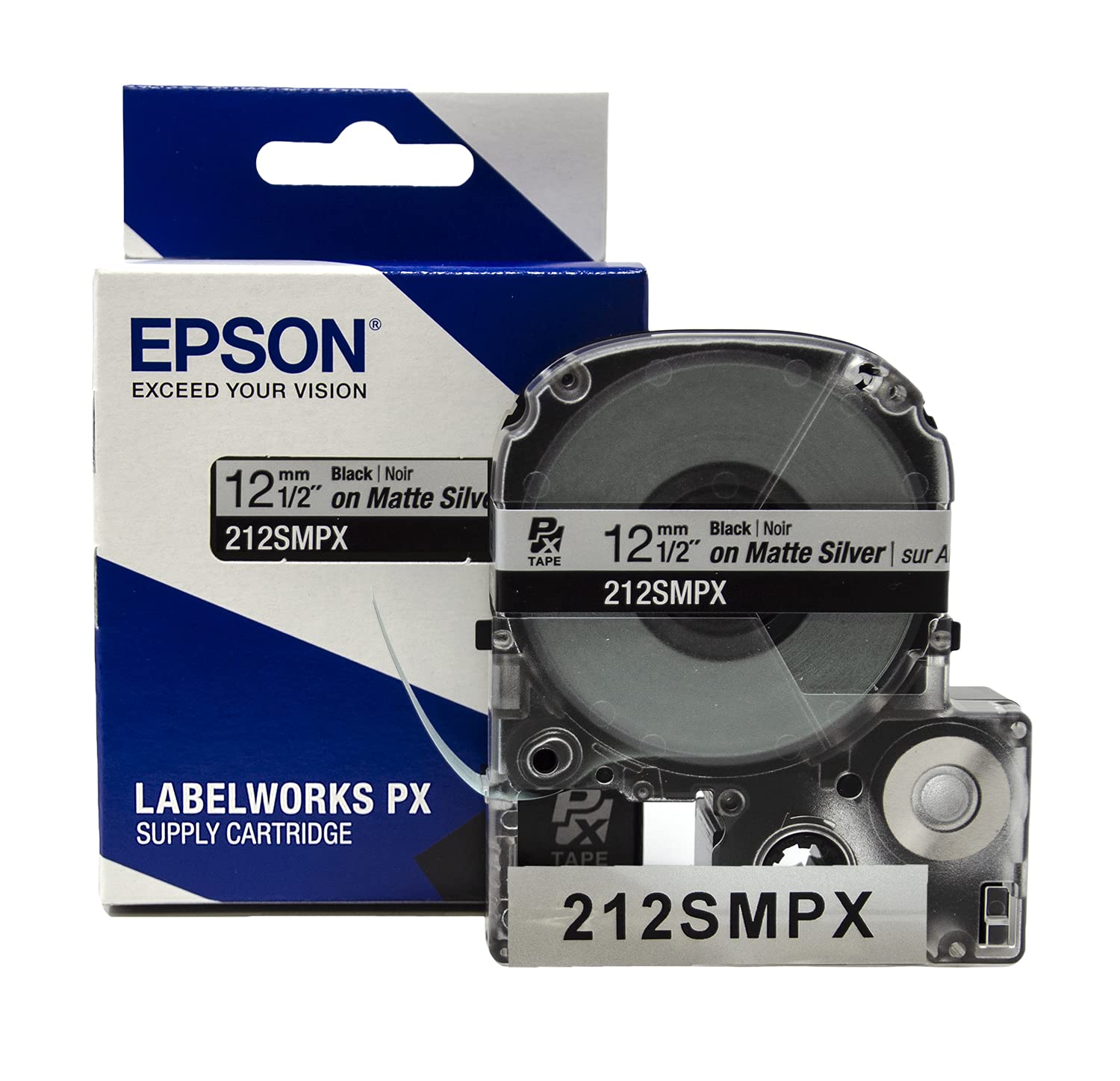 LABELWORKS 212SMPX PET (Polyester) Tape Cartridge - Black on Silver Matte Label Maker Tape - 1/2