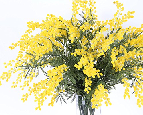 4pcs Mimosa Artificial Silk Flowers - Fake Plants Branches Spray Pudica Acacia Bouquet for Home Decor, Wedding Centerpieces & Fall Decoration (Yellow) - Perfect for Table Settings, Party Decor & Seasonal Displays