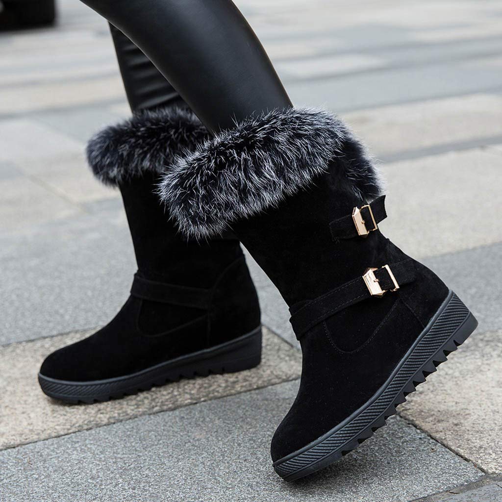 Gibobby Women's Flat Winter Boots - Warm Slip On Snow Booties with Buckle for Outdoor Comfort | Perfect for Snowy Days, Hiking & Casual Wear