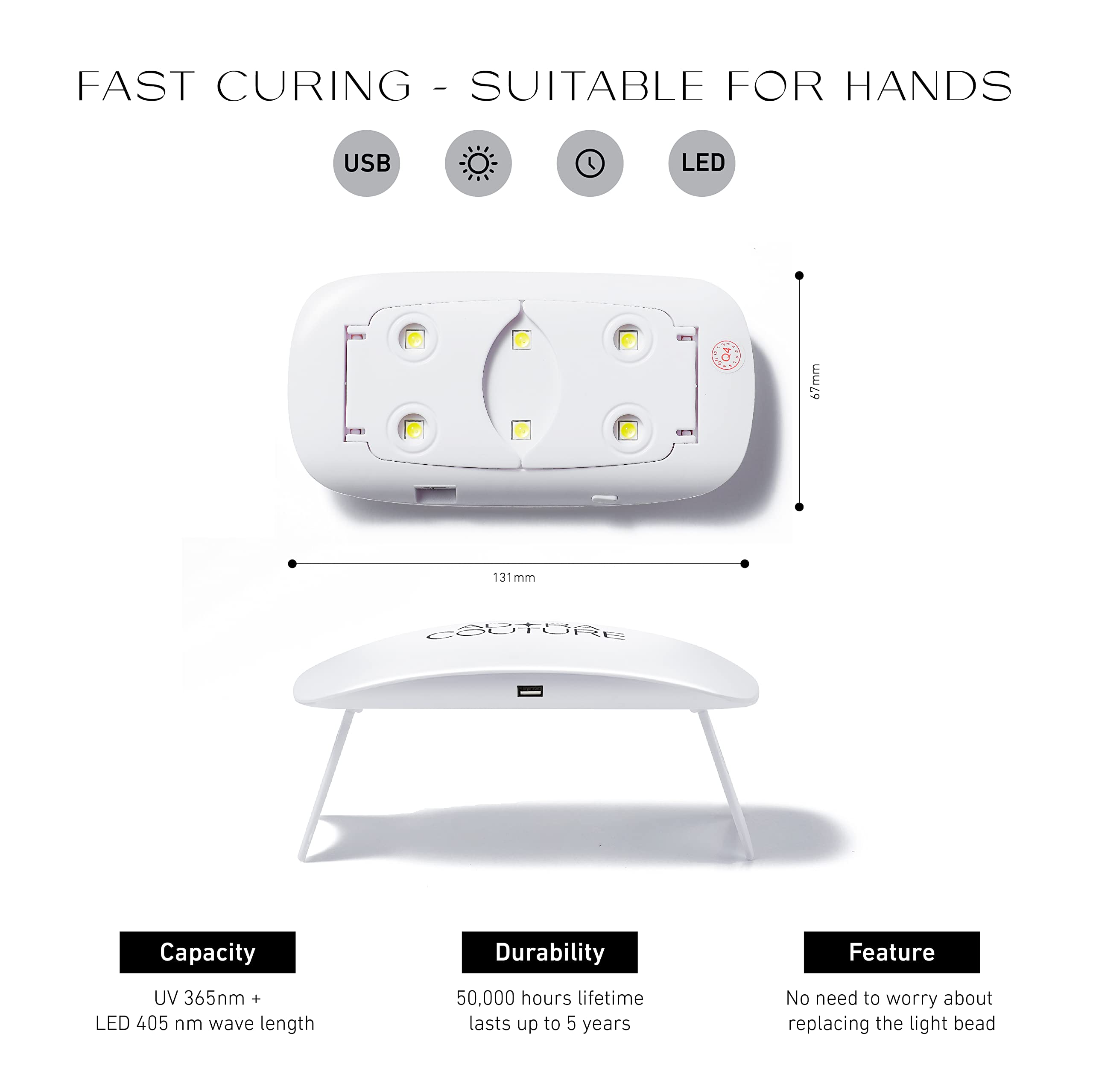 Adora Couture 6W UV LED Nail Lamp - Portable Gel Nail Dryer for Gel Polish, Nail Art, Stickers & Strips - 45s/60s Timer - Perfect for Home Manicures & Salon Use