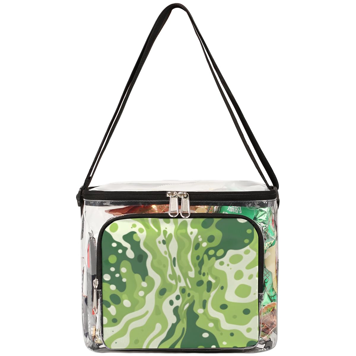 GzLeyigou Camouflage Green Clear Tote Bag with Handles - Transparent Crossbody Shoulder Bag for Women | Waterproof Lunch Bag for Outdoor, Travel, Picnic, Concerts & Sports Events | Stadium Approved Clear Purse for Security Checks