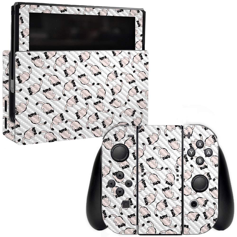 Premium Carbon Fiber Skin for Nintendo Switch - Raining Cats Design | Protective & Durable Textured Cover | Easy to Apply & Remove | Made in USA | Perfect for Gaming Protection & Style Upgrade