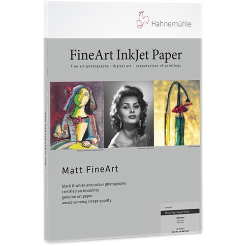 Hahnemühle Photo Rag Bright White 13x19 Inch Fine Art Paper - 310GSM, 25 Sheets - Premium Matte Paper for Inkjet Printing, Photography & Art Reproduction - Perfect for Giclée Prints, Portfolios & Professional Artwork