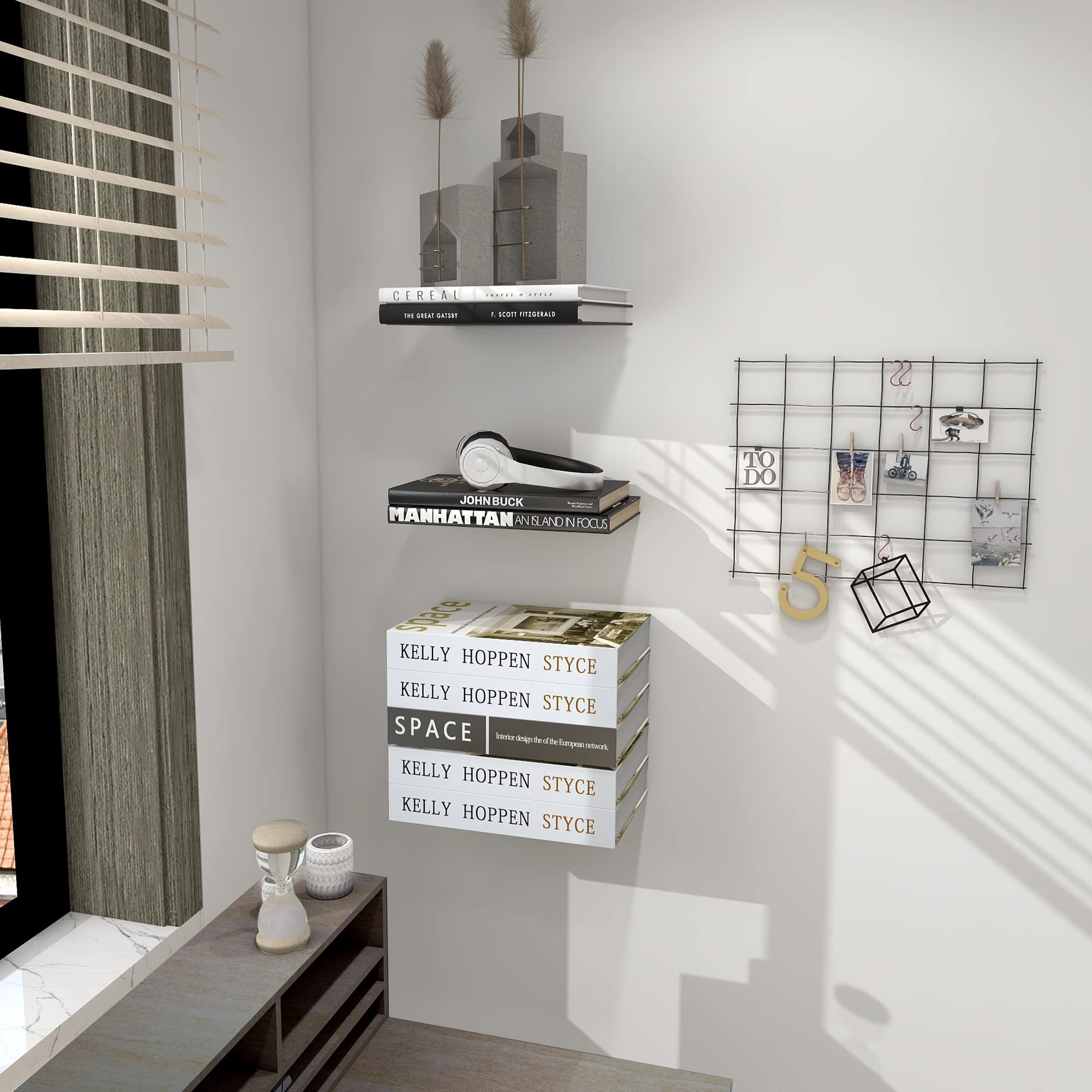 Floating Bookshelves Wall Mounted - Heavy Duty Steel, White 3-Pack - Perfect for Bedroom & Office Storage