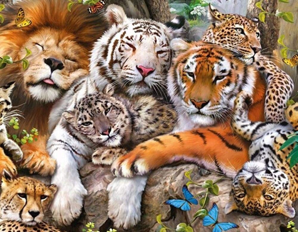 ZUOXUN 1000 Piece Wooden Jigsaw Puzzle for Kids - Tiger and Lion Huddled Together, Educational Puzzle Toy for Children's Brain Development & Family Game Night
