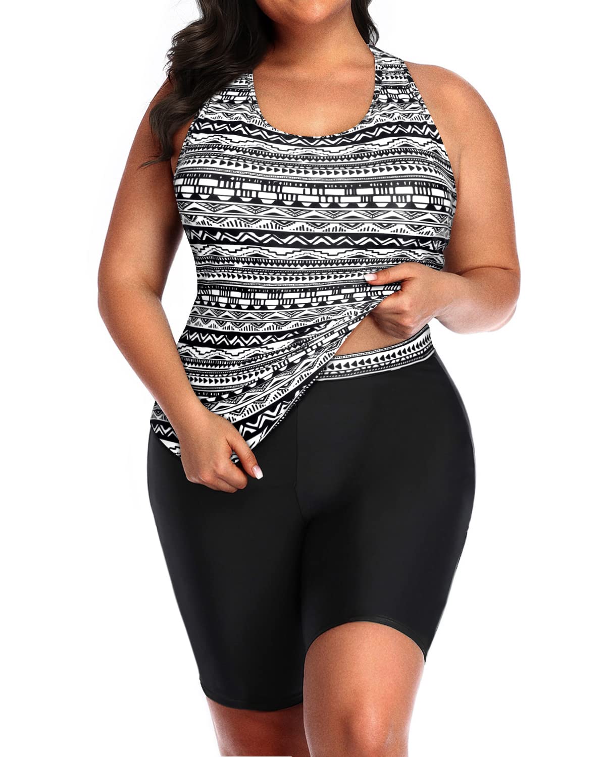 Daci Women's Plus Size Two Piece Bathing Suit - Racerback Tummy Control Swimsuit with Boyshort Bottoms | High Waisted Swimwear for Curvy Women | Perfect for Beach Vacations, Pool Parties & Summer Getaways