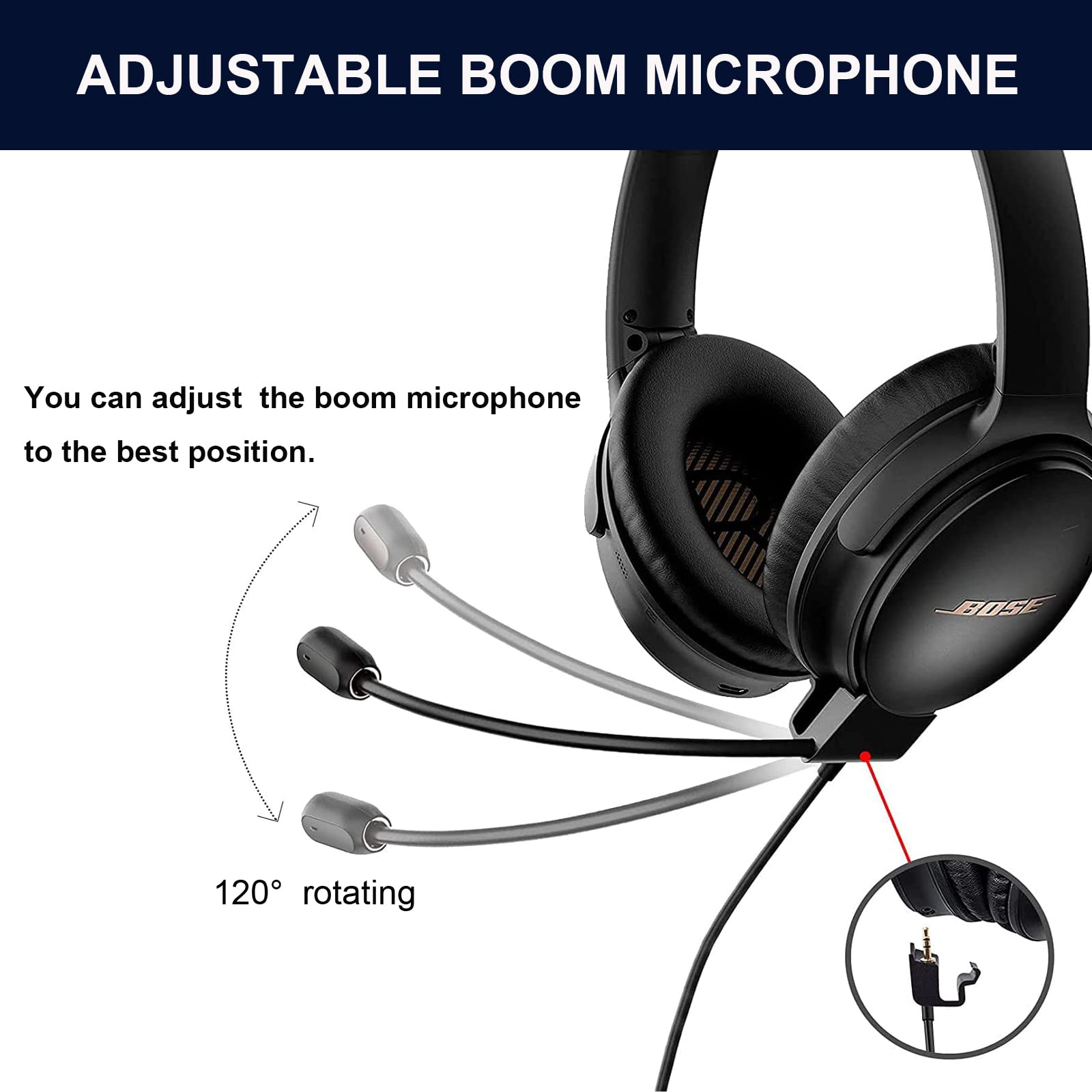 Bose QC35 II Replacement Cable with Boom Microphone & Mute Switch - Compatible with Bose QuietComfort 35 II & QC35 Headphones for Gaming, PC, Laptop, PS4, PS5, Xbox One Controller - Perfect for Online Meetings & Multiplayer Gaming
