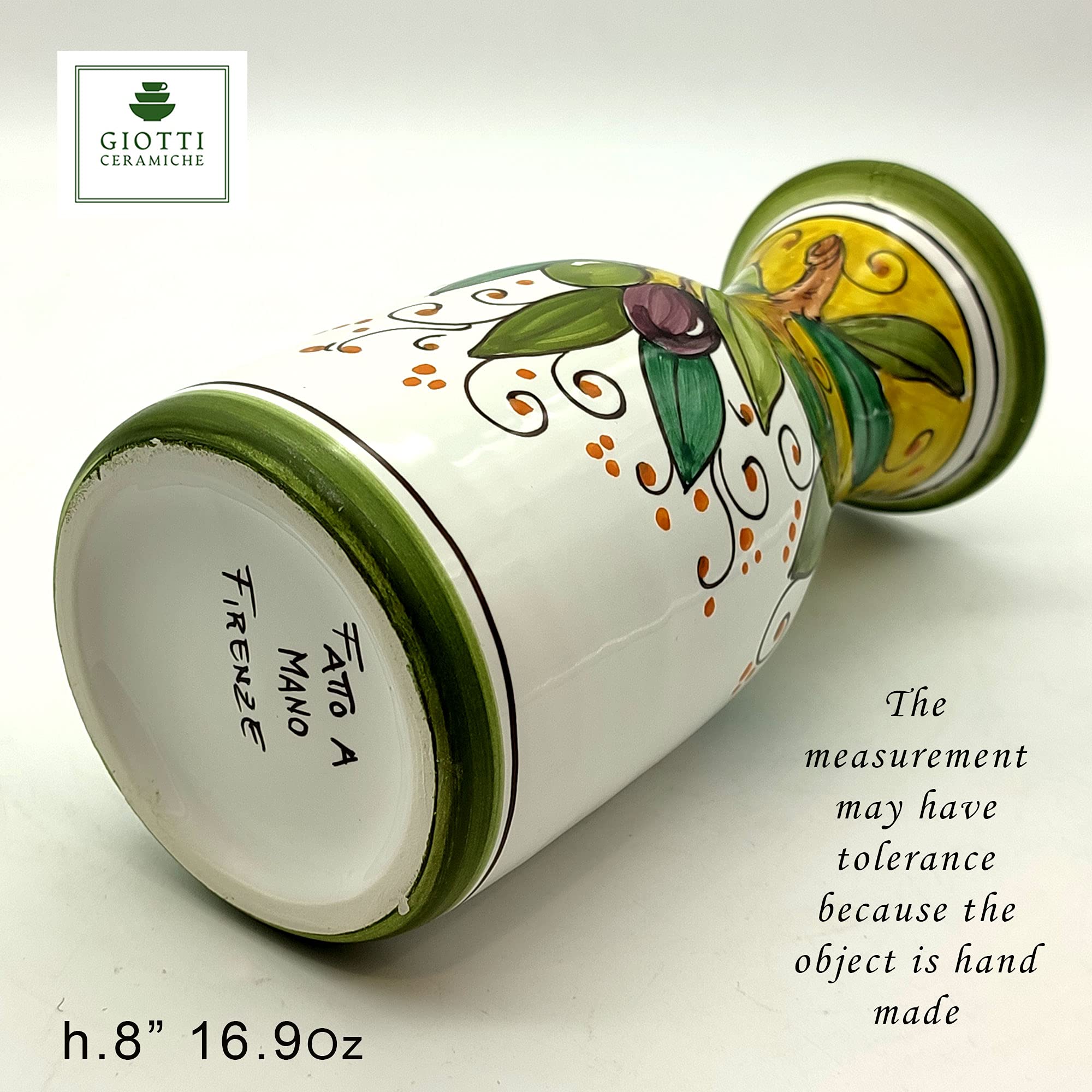 Italian Hand-Painted Ceramic Wine Jug with Olive Design - 16.9 oz Kitchen Carafe & Utensil Holder - Tuscan Pottery from Italy - Elegant Home Decor for Wine Serving & Kitchen Storage | Perfect for Dinner Parties, Italian-Themed Decor & Gift Giving