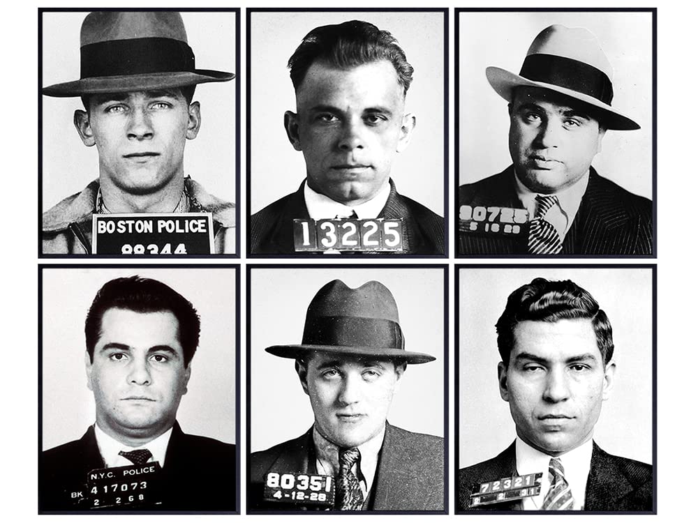 Vintage Mafia Mugshot Posters 8x10 - Gangster Mobster Wall Art for Man Cave, Bar & Home Decor - Cool Gift for Men & Teens - Organized Crime Photographs - Perfect for Themed Parties, Bachelor Pads & History Buffs