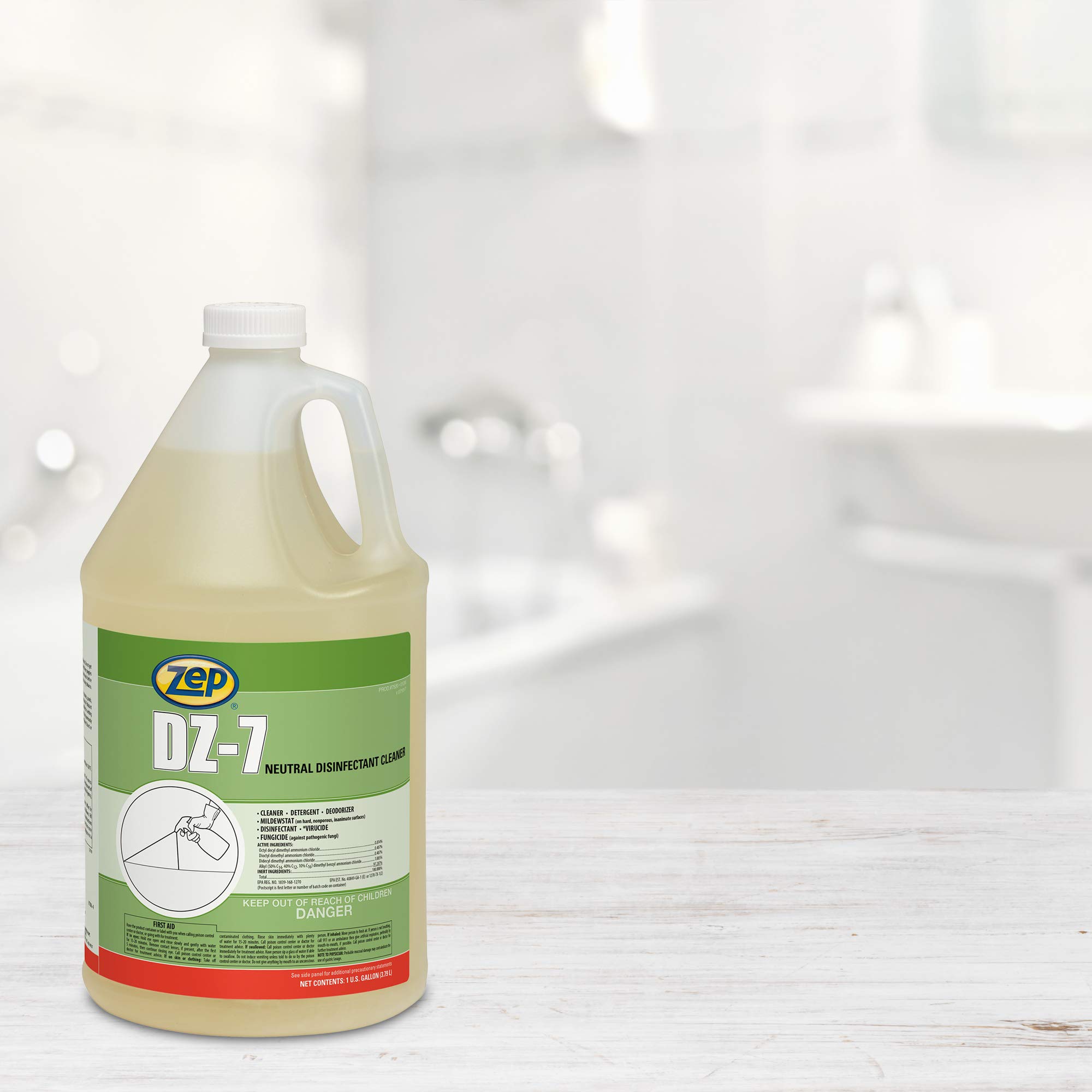 Zep DZ-7 Neutral Disinfectant Cleaner - 1 Gallon (Case of 4) | Hospital-Grade Disinfectant for Commercial & Home Use | Kills 99.9% Germs & Viruses | Safe for Floors, Countertops & High-Touch Surfaces