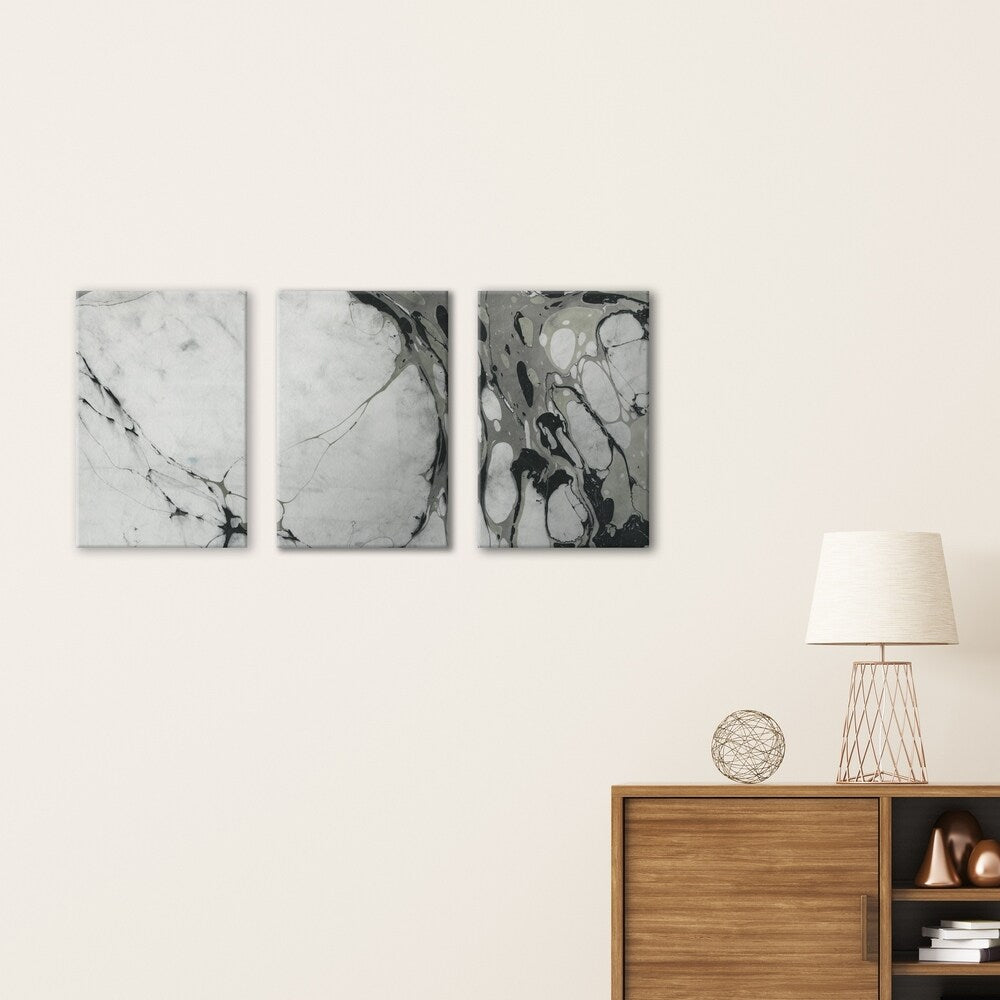 Set of 3 Black and White Marble Pattern Canvas Wall Art Panels - 36x18 Inches Each, Modern Home Decor for Living Room, Bedroom & Office