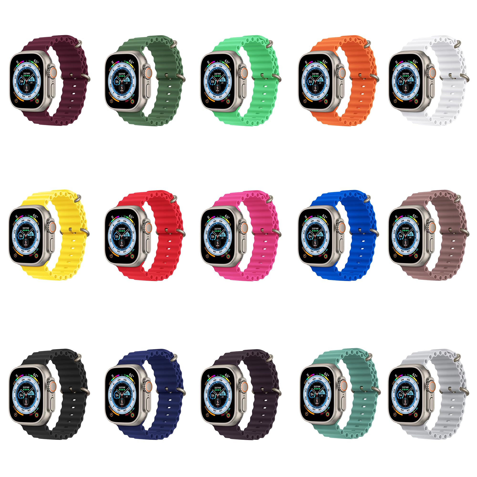 15 Pack Soft Silicone Bands for Apple Watch 38mm 40mm 42mm 44mm 45mm 49mm - Waterproof Sport Replacement Strap for iWatch SE Series 8 7 6 5 4 3 2 1 - Comfortable Wristbands for Women & Men - Perfect for Gym, Running, Swimming & Daily Wear