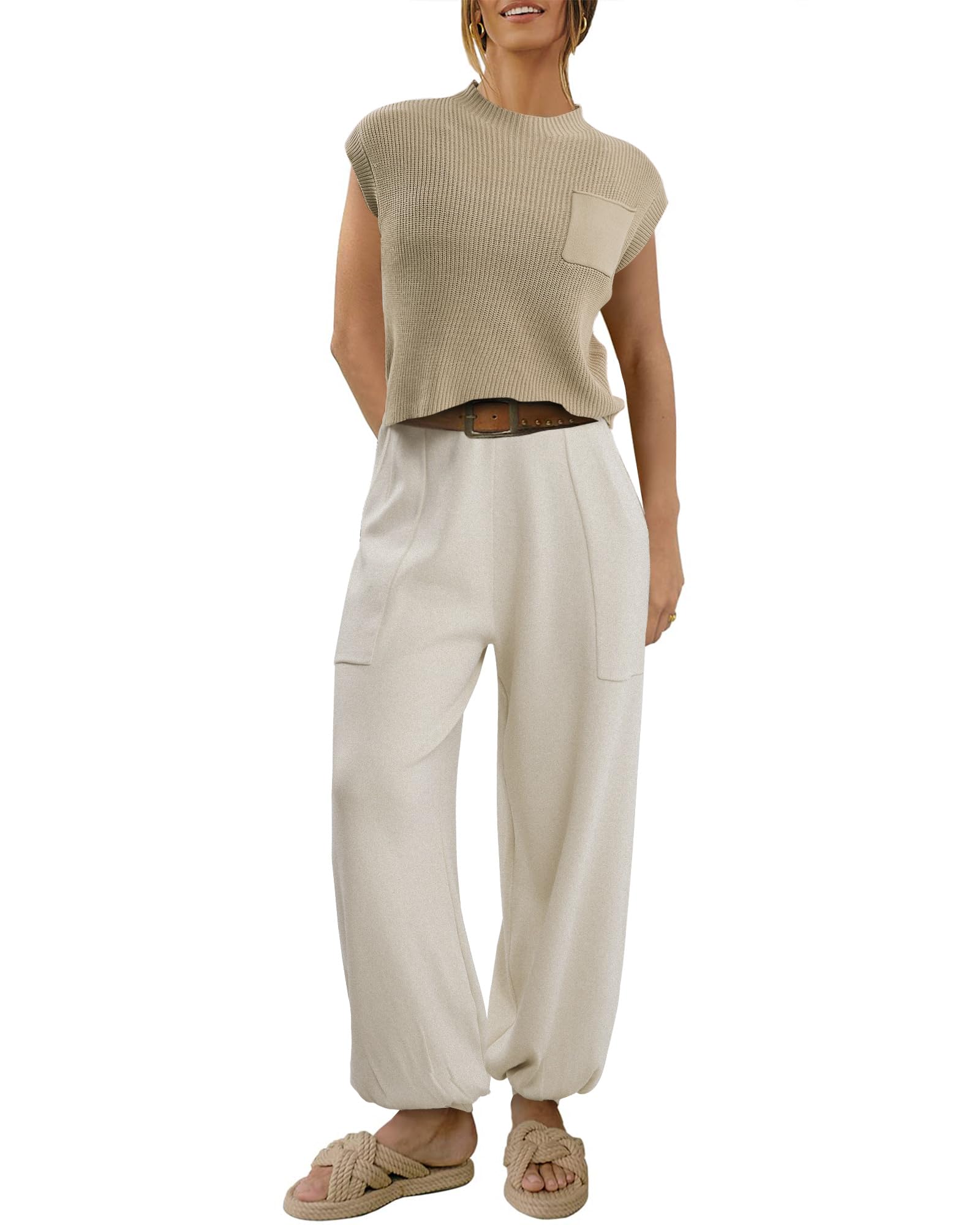 Women's NANYUAYA Two Piece Outfits - Soft Knit Sweater & High Waisted Pants Lounge Set | Cozy Pullover Top & Comfortable Pajama Bottoms | Perfect for Home Relaxation, Yoga & Casual Wear