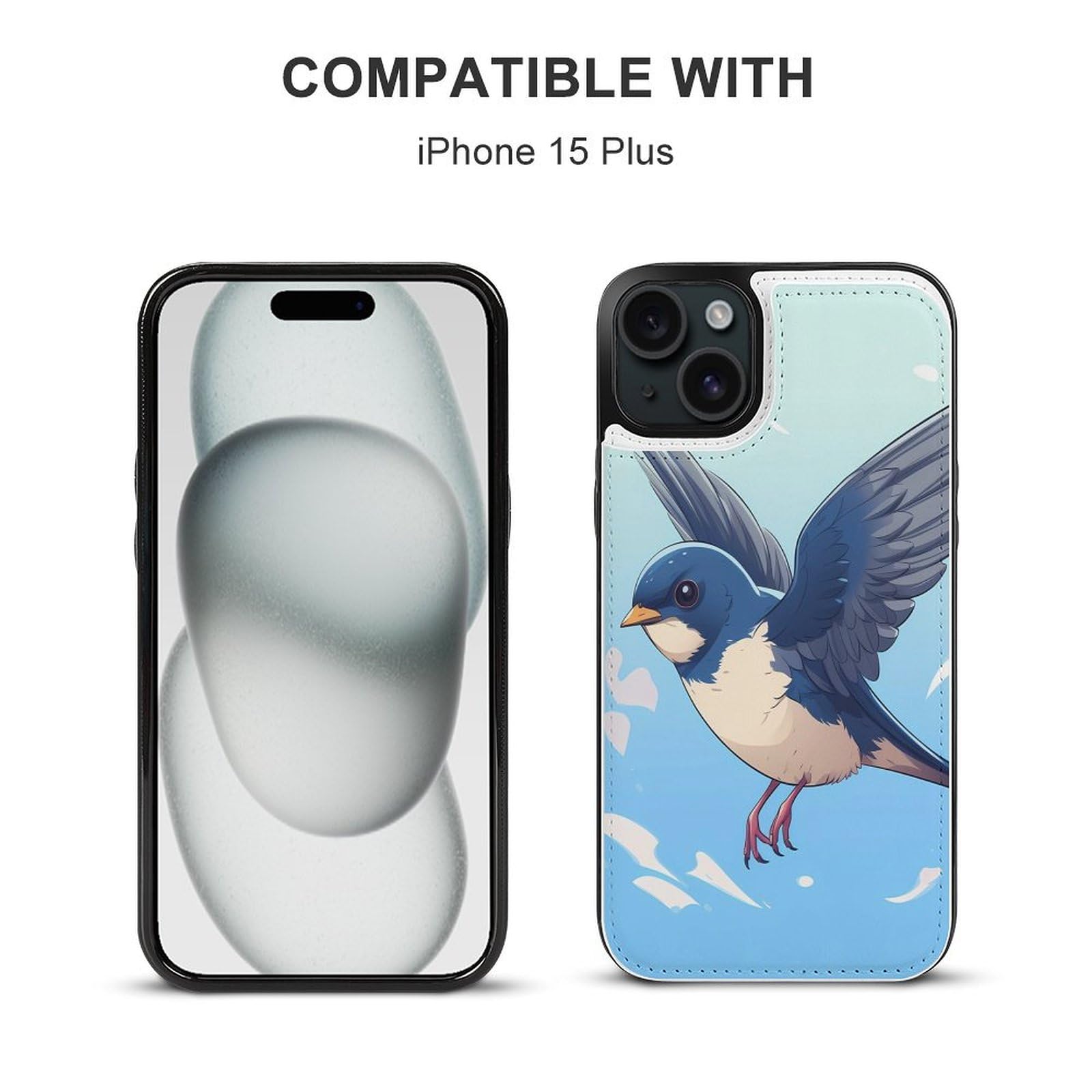 Cute Swallow Pattern Flip Wallet Phone Case with Card Holder - Compatible with iPhone 15 Plus - Stylish & Functional for Everyday Use, Travel, and Shopping