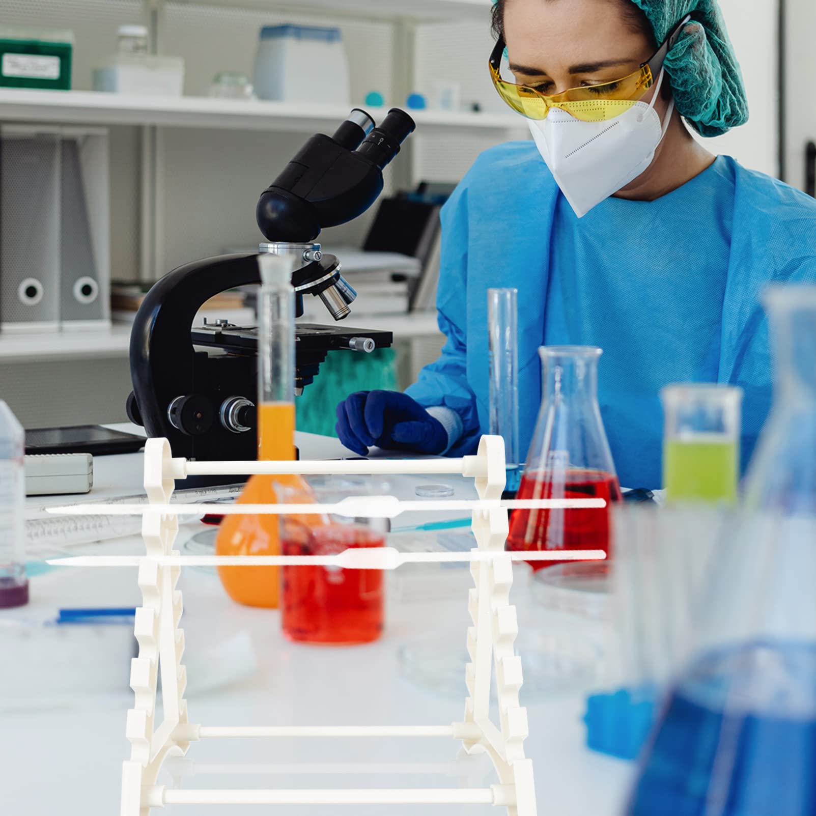 1pc Plastic Pipette Rack - Test Tube Holder & Organizer with Multi-Layer Storage, Trapezoidal Design for Lab, Science Experiments, and Thermometer Display (Perfect for Chemistry Labs, School Projects & Medical Use)