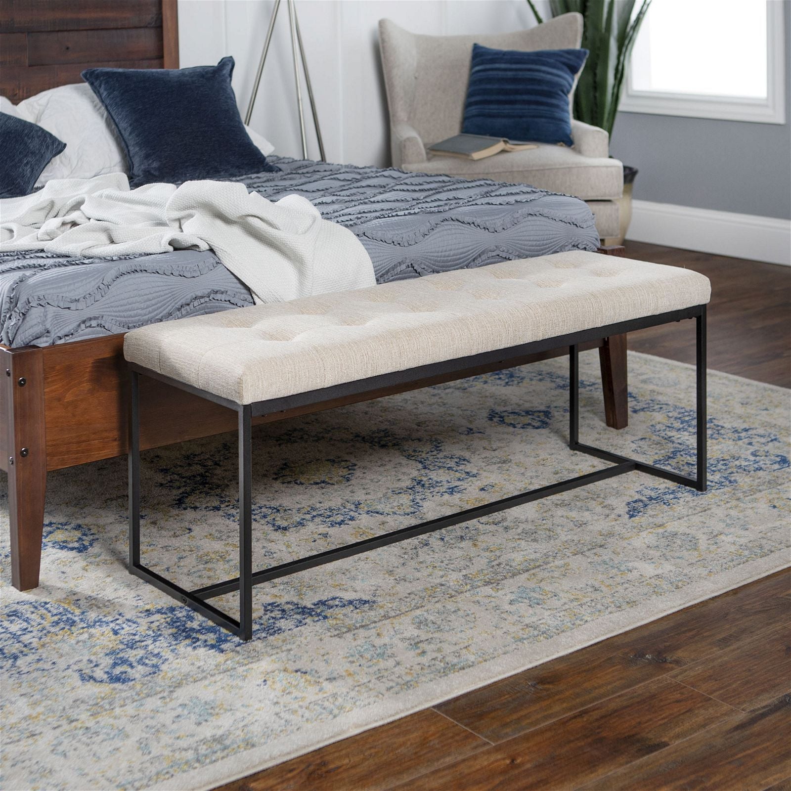 Woodstock Tan Fabric Relax Bench Seat with Black Metal Frame - Perfect for Living Room, Bedroom, or Outdoor Patio Furniture