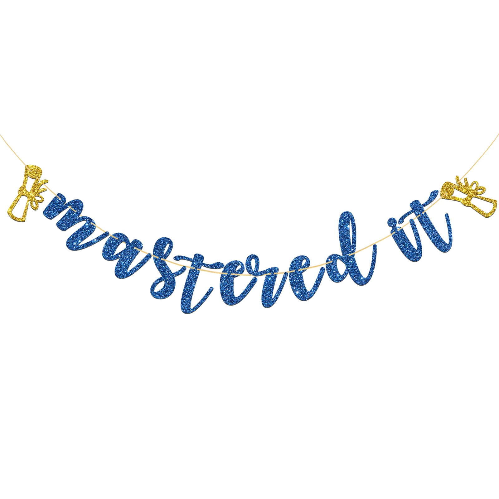 Mastered It Graduation Banner - Blue Glitter High School Graduation Party Decorations - Perfect for Graduation Celebrations, School Parties & Achievement Decor