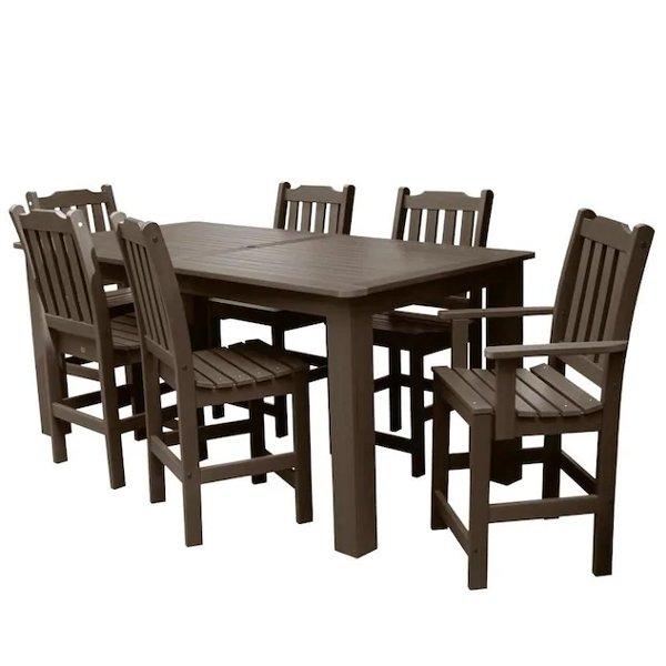 Lehigh 7-Piece Rectangular Counter Height Outdoor Dining Set - Patio, Garden, Backyard Furniture for Dining & Entertaining