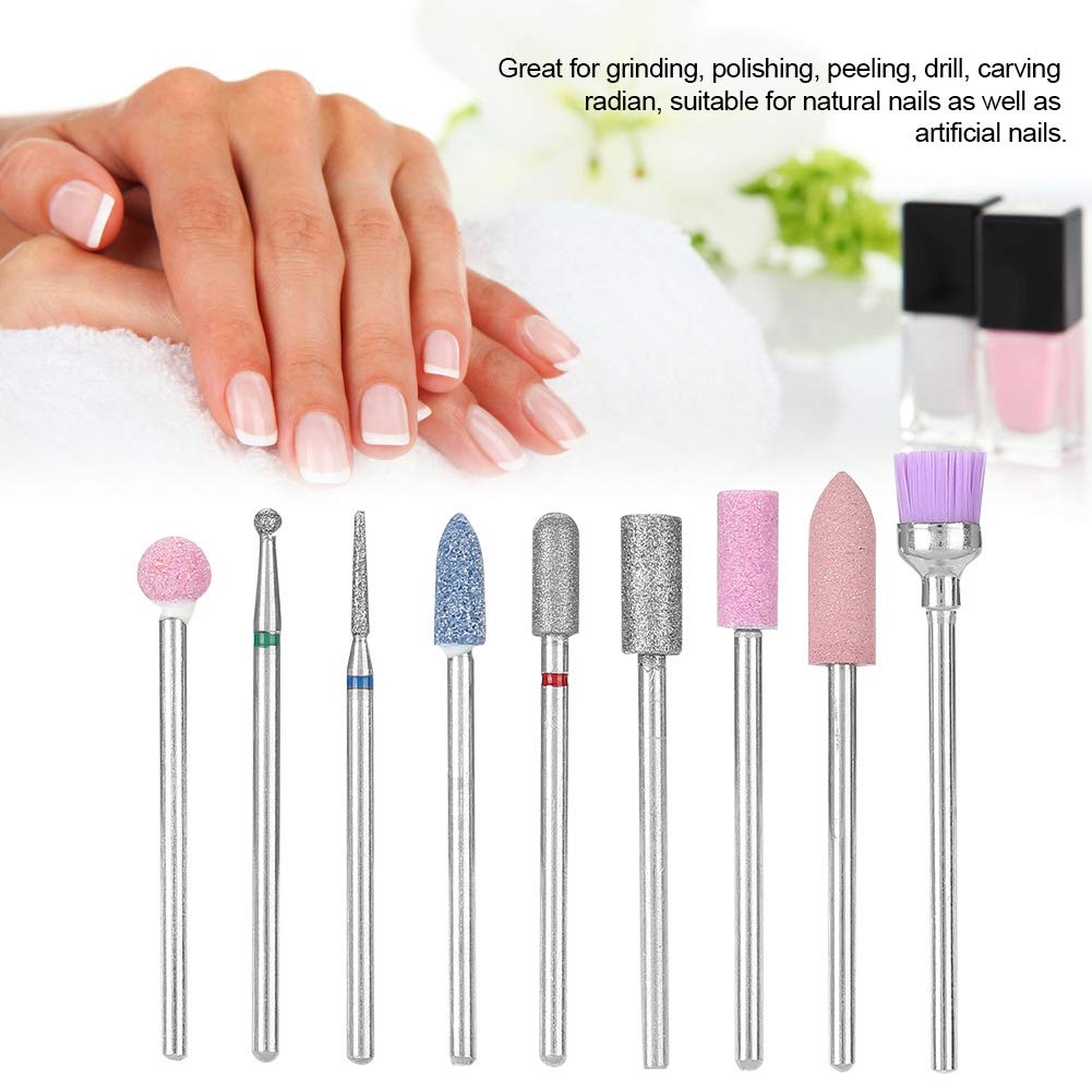 Professional 9Pcs Electric Nail Drill Bits Set - Manicure & Pedicure Kit with Grinding Heads for Nail Polishing & Filing - Perfect for Home Salon, Nail Art, and Professional Nail Care