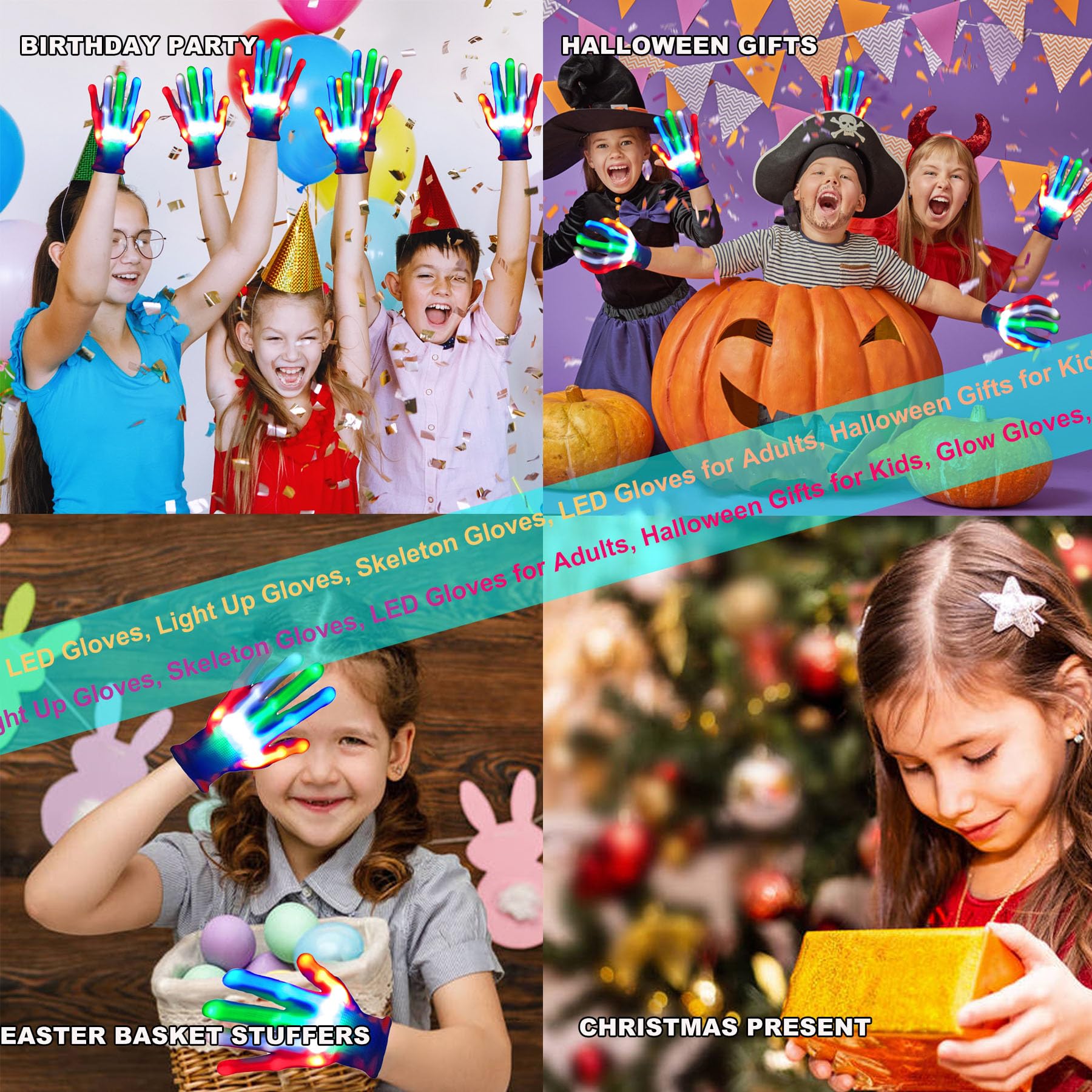 LED Light Up Gloves for Kids Ages 7-13 - Cool Rave Party Toys for Boys & Girls - Perfect for Halloween, Christmas, Birthday Gifts & Carnival Events - Fun Glow Accessories for Dance Parties, Concerts & Nighttime Play