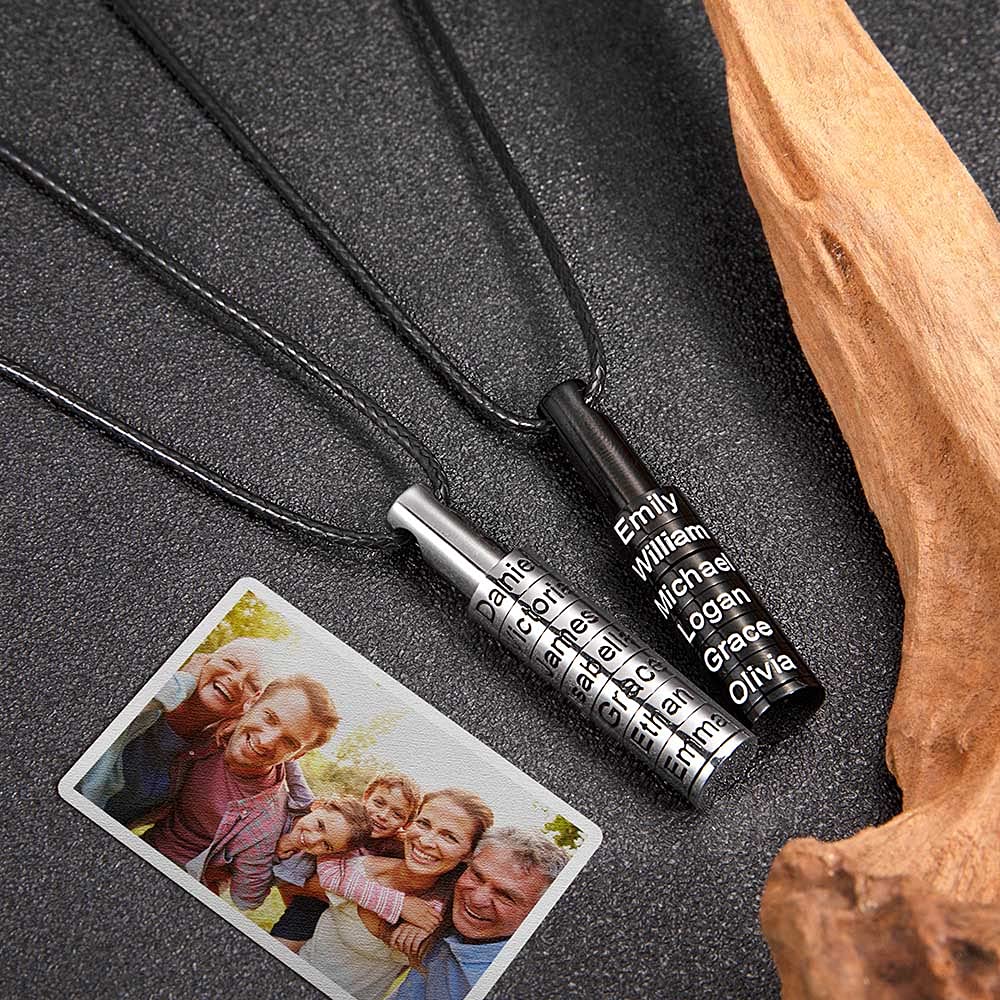 Custom Engraved Stainless Steel Bar Necklace with Leather Cord - Personalized 1-9 Name Beads Pendant for Men | Unique Father's Day & Birthday Jewelry Gift for Dad, Husband, Boyfriend | Perfect for Anniversaries, Graduations & Special Occasions
