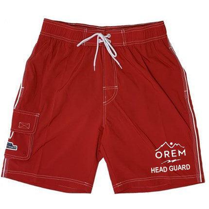 Men's Pro Stretch Boardshort with Logo - Premium Orem Head Guard Swim Trunks for Surfing, Swimming & Beach Activities