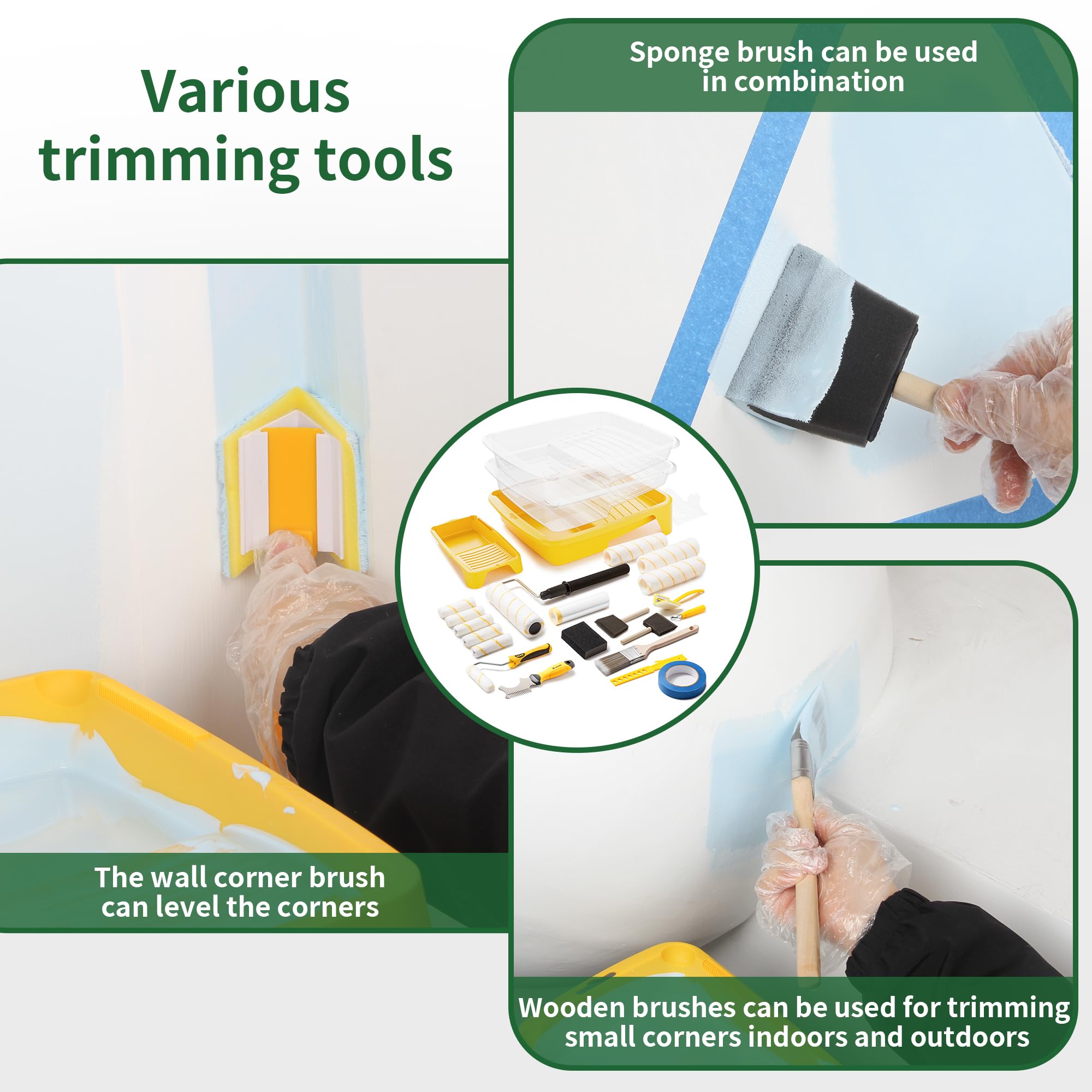 VOOMEY 28-Piece Professional Paint Roller Kit - 9-Inch Roller with Extension Pole, Small Roller, Covers, Tray & Brushes - Perfect for Interior Walls, Ceilings & DIY Home Painting Projects