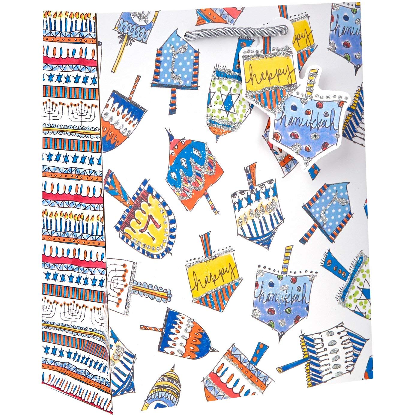 Jillson & Roberts Medium Gift Bags with Sparkling Dreidels - 12 Pack | Perfect for Hanukkah Party Favors, Holiday Gift Wrapping & Christmas Present Bags