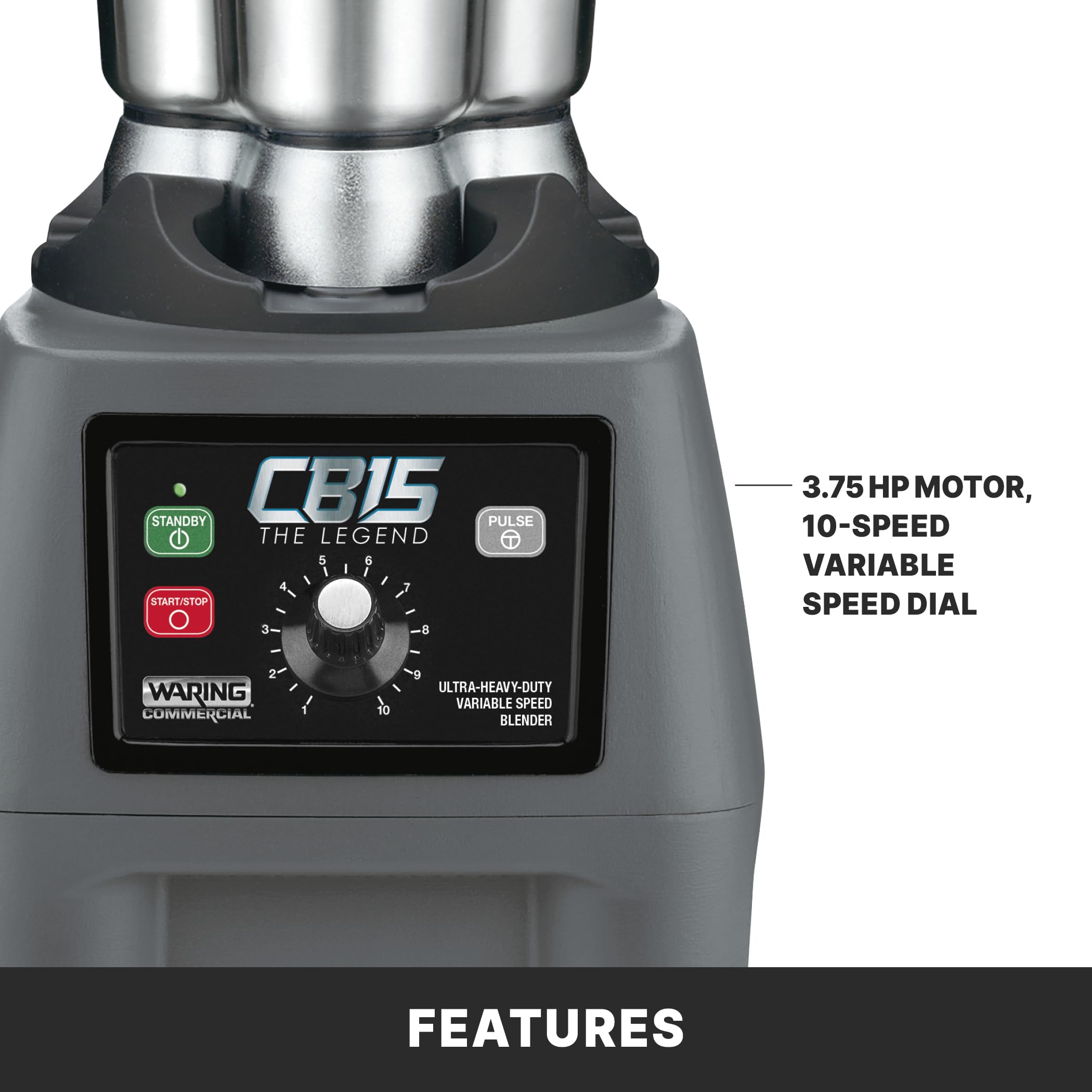 Waring Commercial CB15V 3.75 HP Heavy Duty Blender with Electric Touchpad Controls & Variable Speed - 1 Gallon Stainless Steel Container, 120V, 5-15 Phase Plug, Black - Perfect for Smoothies, Milkshakes & Food Prep in Restaurants & Bars