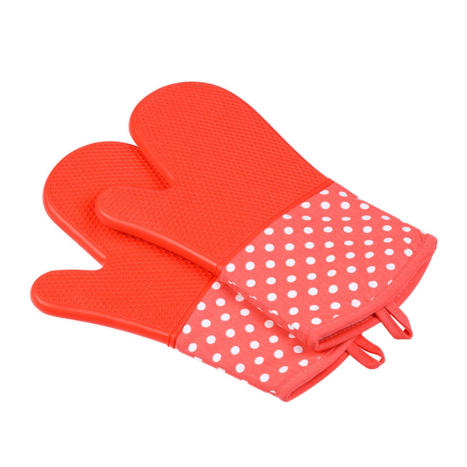 Heat Resistant Silicone Gloves for Grilling, Baking & Cooking - Waterproof, Non-Slip BBQ Oven Mitts with Cotton Layer Protection (Red, 13