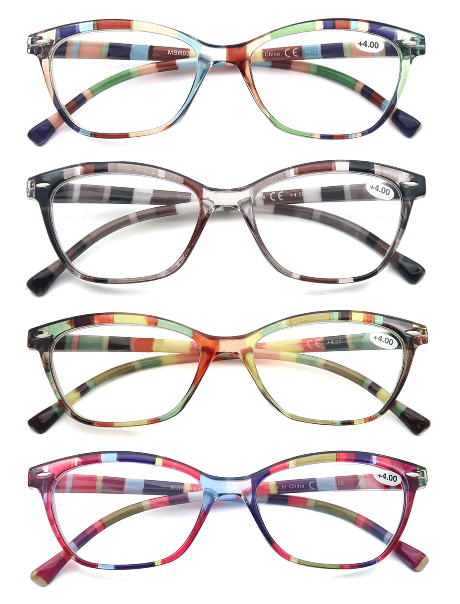 HEEYYOK Women's Reading Glasses 4-Pack | 3.50 Magnification Cat Eye Readers with Colorful Patterns | Lightweight Flexible Spring Hinge for Comfort | Perfect for Reading, Working, and Everyday Use to Look Younger