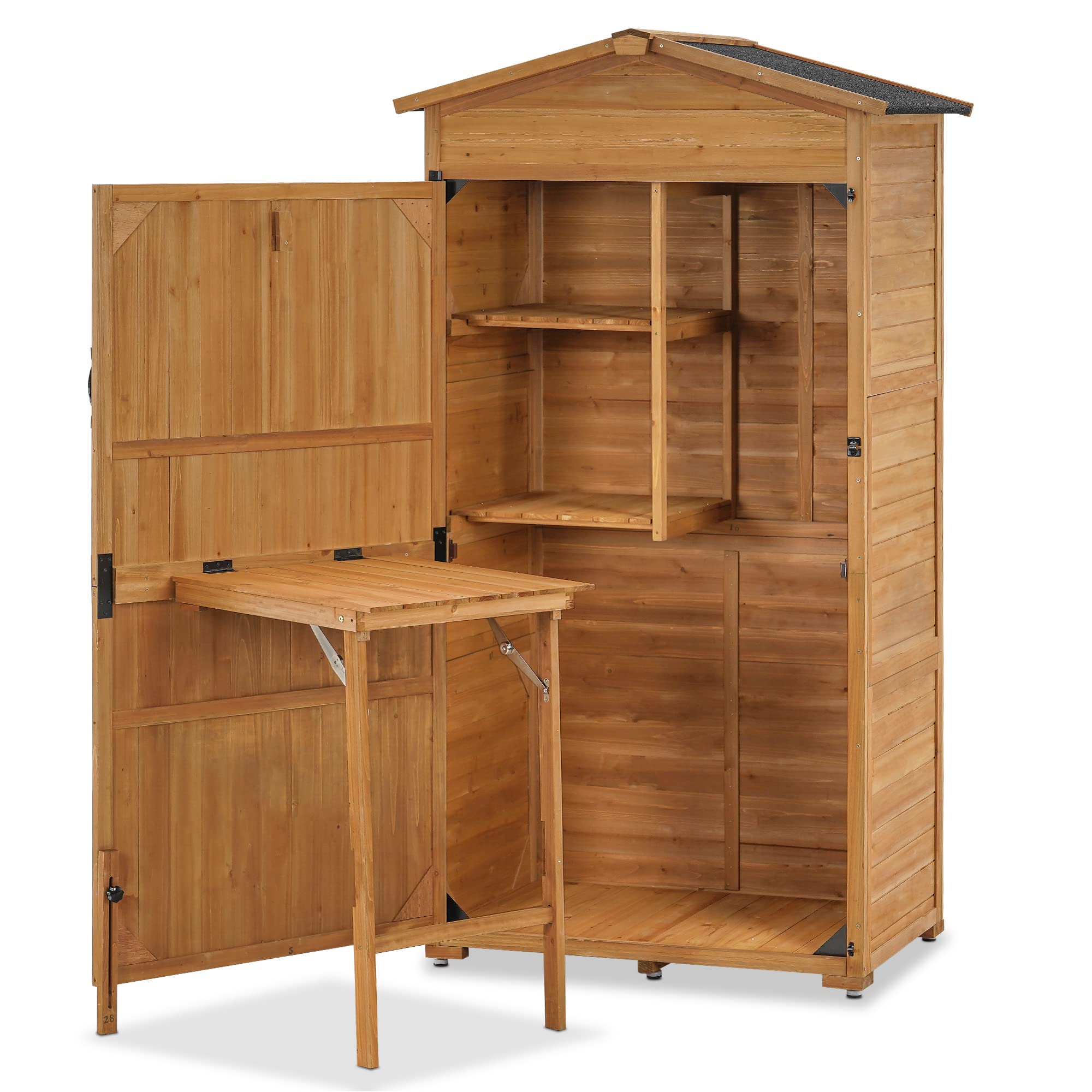 MCombo Large Outdoor Storage Cabinet with Folding Table - Oversized Wooden Garden Shed with Shelves & Lock - Weatherproof Patio Yard Storage for Tools, Lawn Equipment & Outdoor Gear - Perfect for Backyard, Garage & Poolside Organization