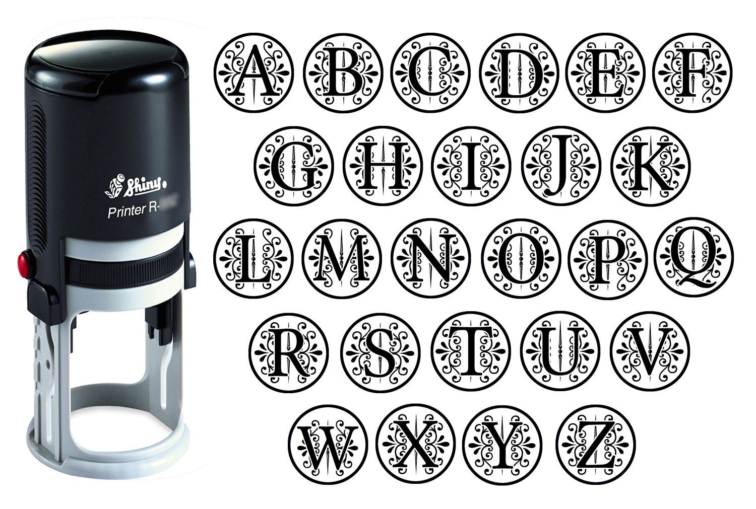 Custom A-Z Alphabet Stamp - Black Ink Monogram Round Rubber Stamp, Self-Inking Initial Stamp, 20mm Shiny Mini Stamper for DIY Crafts, Scrapbooking & Personalized Gifts