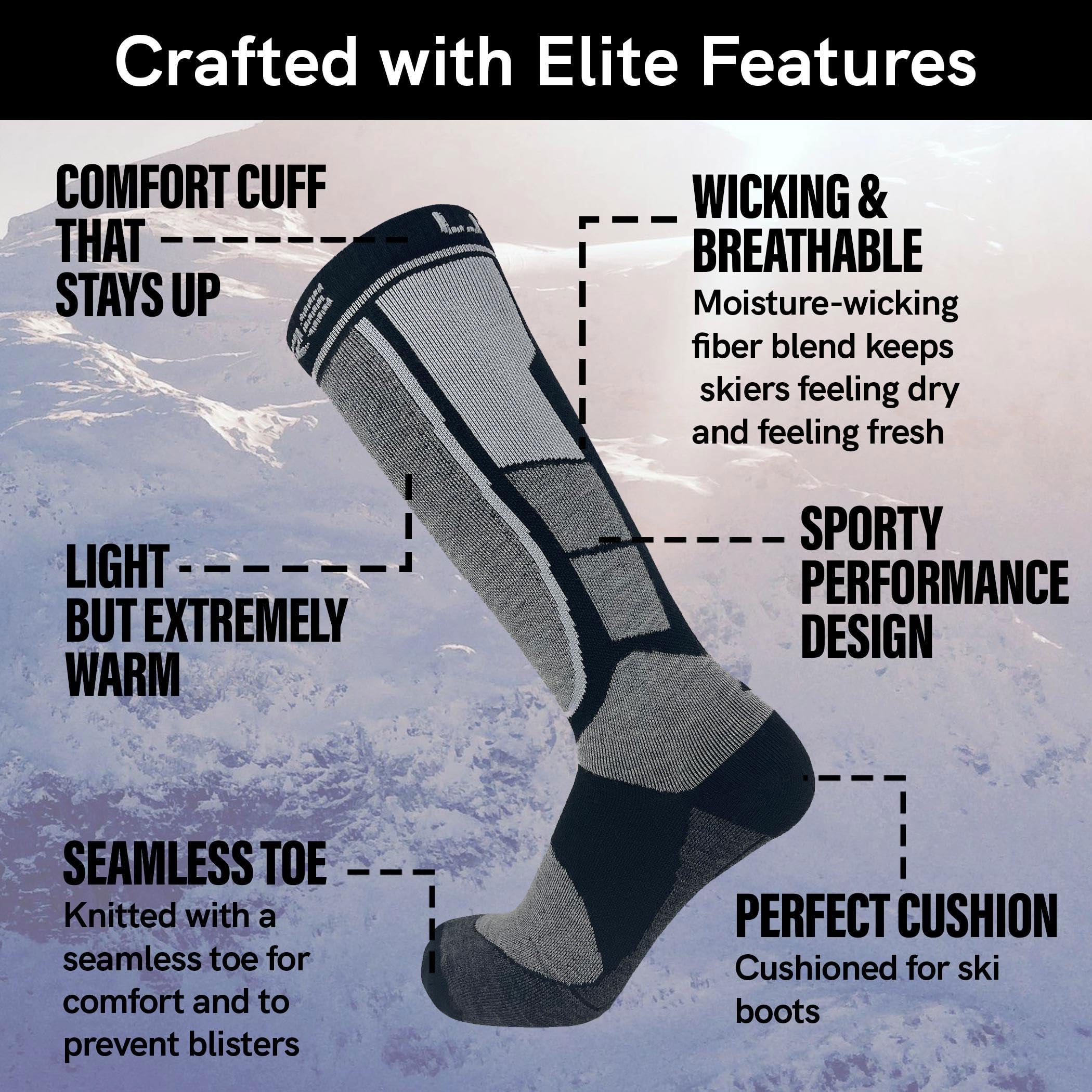 Premium Alpaca Wool Ski Socks for Men & Women - Ultra Warm, Breathable & Lightweight Winter Socks - Made in USA - Perfect for Skiing, Snowboarding & Outdoor Hunting Adventures