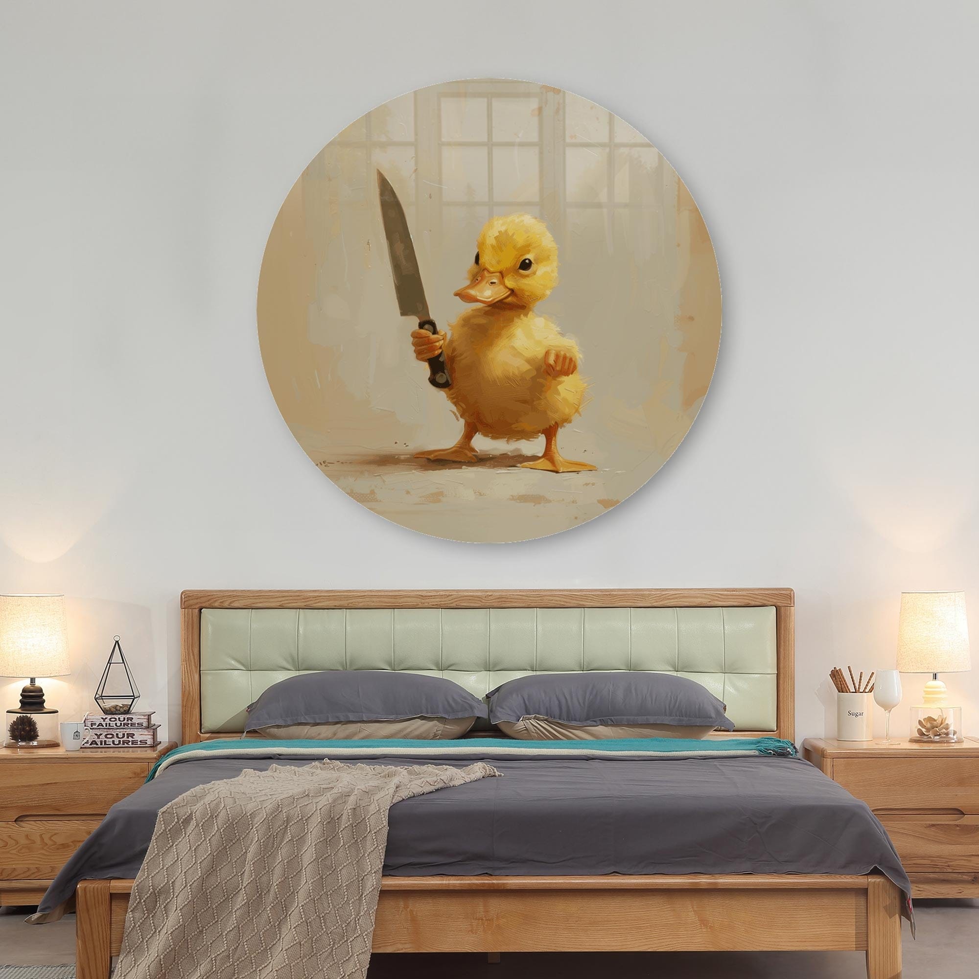 Blade Duckling Rounded Glass Wall Art - Modern Home Decor for Living Room, Bedroom & Office - Shatterproof Glass Wall Hangings