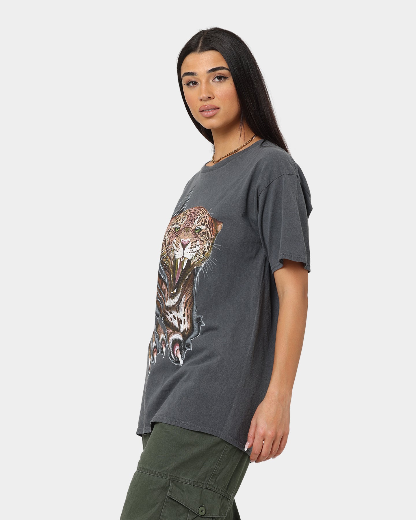 Vintage American Thrift OG Leopard Print T-Shirt - Off Black | Retro Graphic Tee for Men & Women | Perfect for Casual Wear, Street Style & 90s Fashion Outfits
