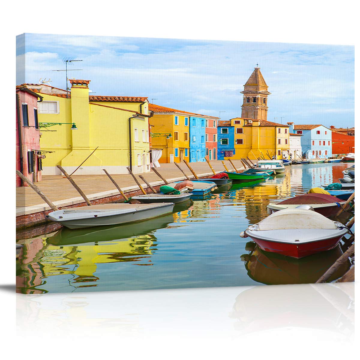Framed Canvas Wall Art - Venice City River Waterway Vessel Architecture Painting for Bathroom & Bedroom Decor | Stretched Ready-to-Hang Home Decoration | Perfect for Living Room, Office & Gift Giving