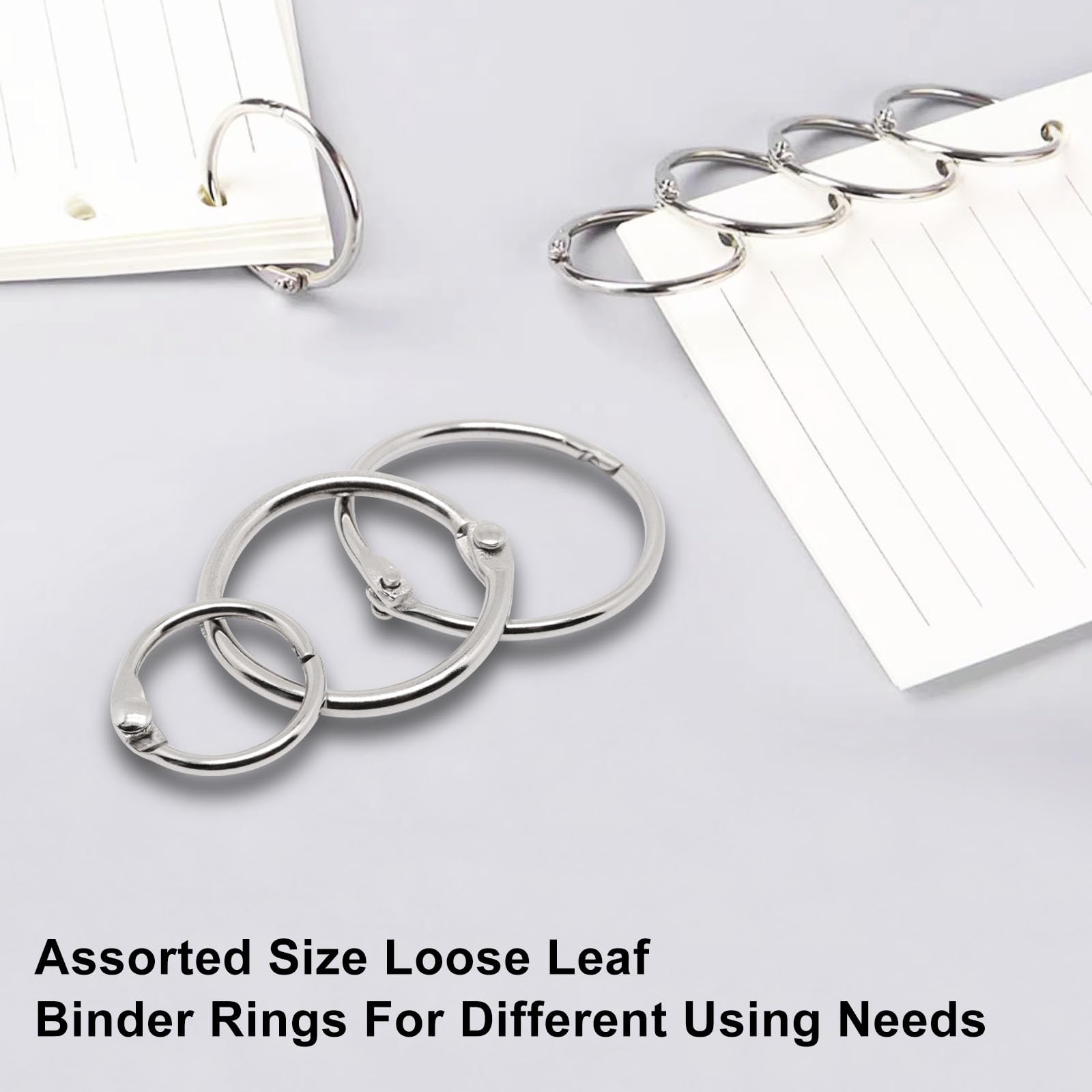 Small Binder Rings Assorted Sizes (0.5, 1, 1.2 Inch) - 36pc Metal Book Rings for Index Cards, Flash Cards & Loose Leaf Paper - Durable Ring Clips for School, Office & Craft Organization