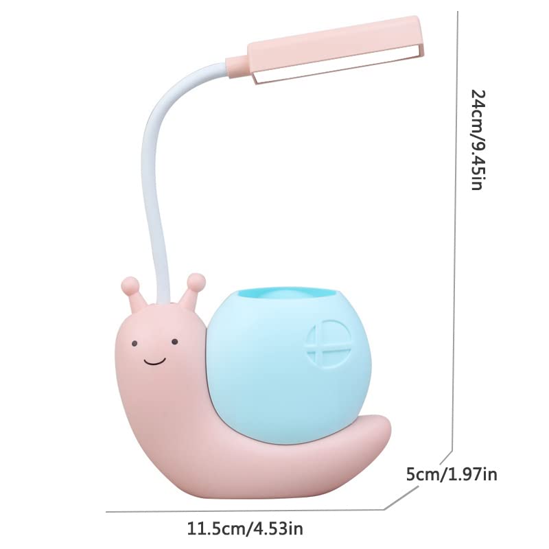 Snail-Shaped LED Desk Lamp for Kids - Cute USB Charging Eye Protection Study Lamp with 360° Adjustable Neck & Pen Holder | Perfect for Homework, Reading & Bedtime (Pink)