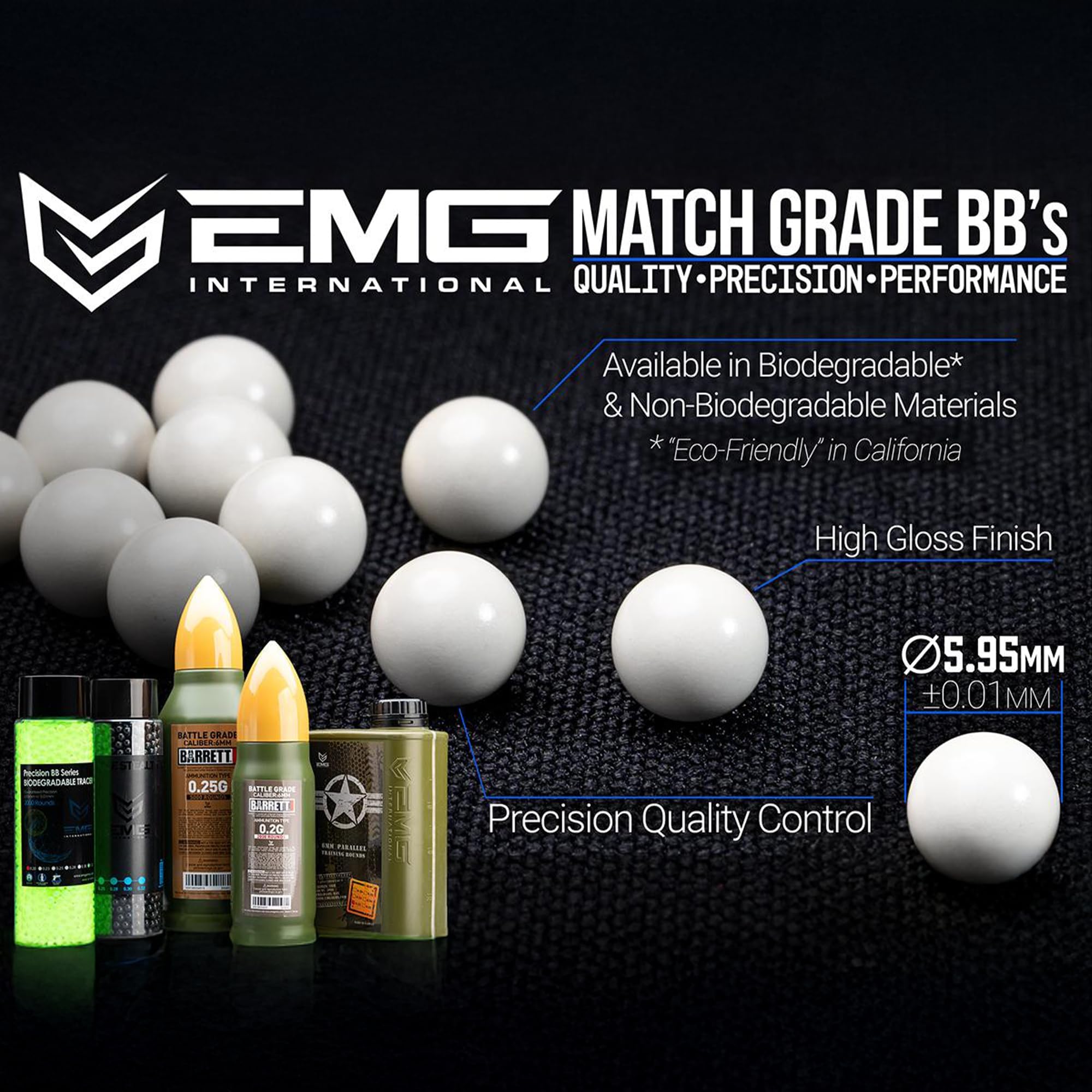 EMG International Match Grade 6mm Airsoft BBs - High Precision 0.25g & 0.30g for Competitive Shooting & Target Practice | Perfect for M4, AK47, Pistols | 5000 Count | White