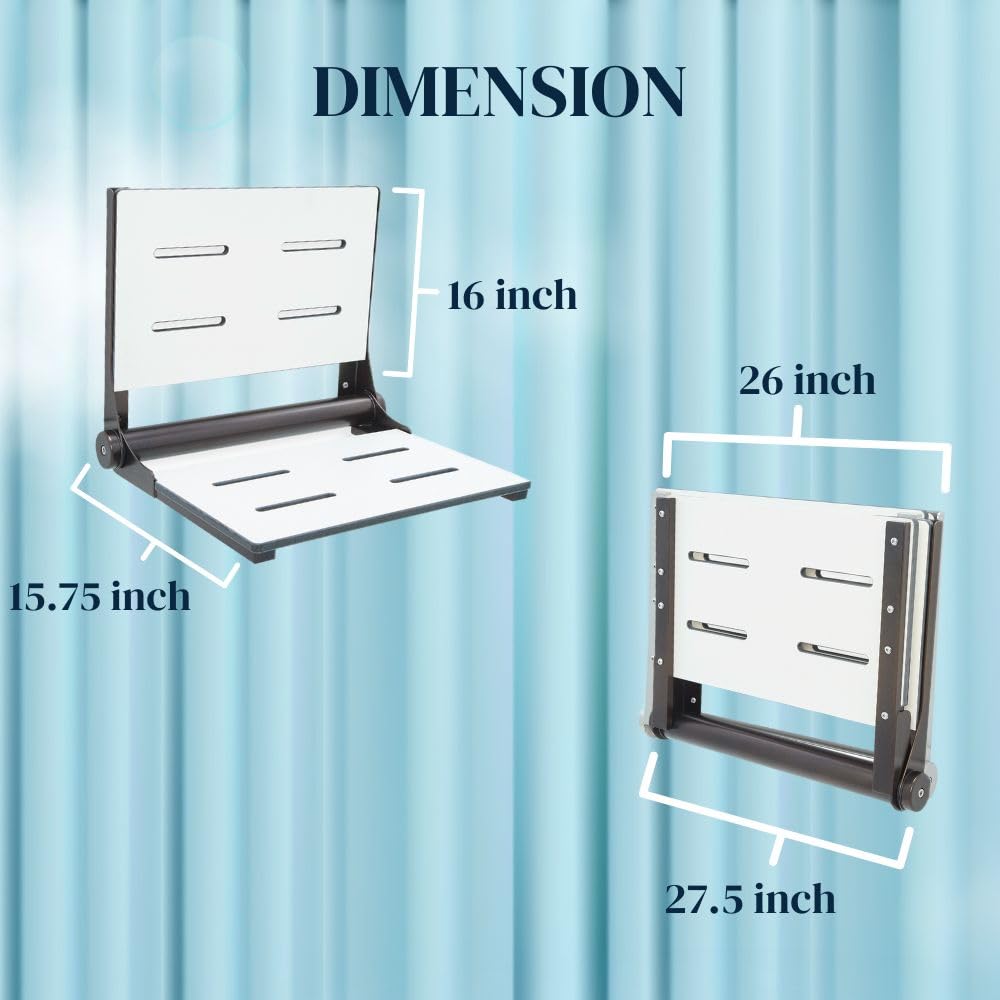 **Foldable Shower Seat with Backrest - ADA Compliant Wall Mount Bathroom Bench for Adults, Seniors & Disabled - Heavy Duty 500 lbs Capacity - White Phenolic Resin & 304 Stainless Steel - Oil Rubbed Bronze Finish (26