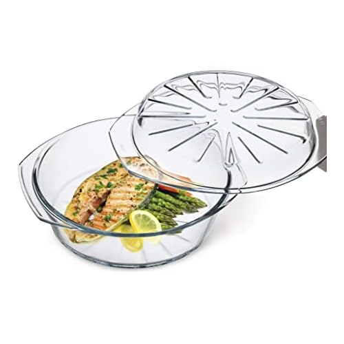 Simax 2.6 Qt Round Borosilicate Glass Casserole Dish with Lid - Oven, Microwave & Dishwasher Safe Baking Dish for Low Fat Cooking - Perfect for Casseroles, Lasagna, Roasting & Meal Prep