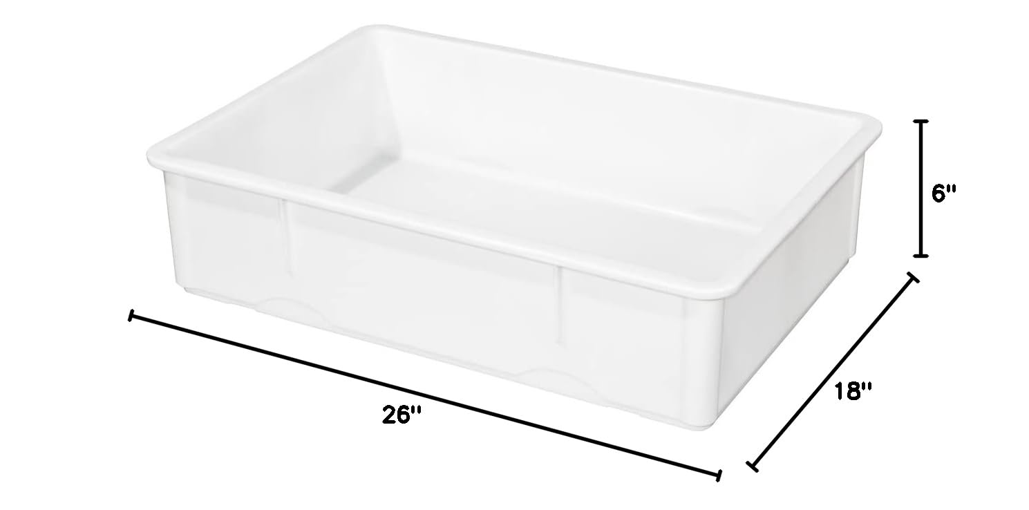 27 x 18 x 6 Inch White Plastic Proofing Boxes - 10 Pack Stackable Rectangle Dough Boxes, Dishwasher-Safe & Durable (Lids Sold Separately) - Perfect for Pizza Dough Rising, Bakery Storage & Commercial Kitchen Use