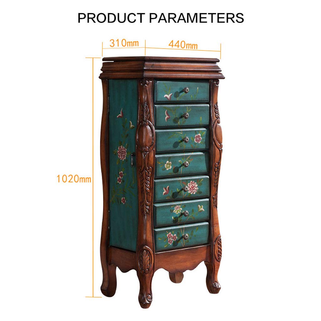 Lxn 7-Drawer Standing Cabinet Storage Chest with 2 Swing Doors & 12 Necklace Hooks - Makeup Mirror & Top Organizer - Large Freestanding Wardrobe for Bedroom, Closet & Dressing Room Organization