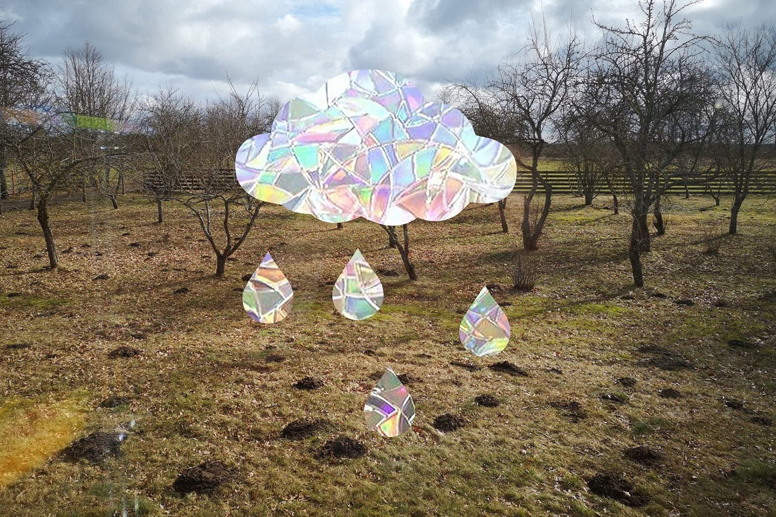 Cloud and Raindrops Suncatcher Window Decal - Rainbow Maker & Stained Glass Effect Window Sticker for Home Decor, Nursery, Office - Creates Beautiful Rainbow Reflections