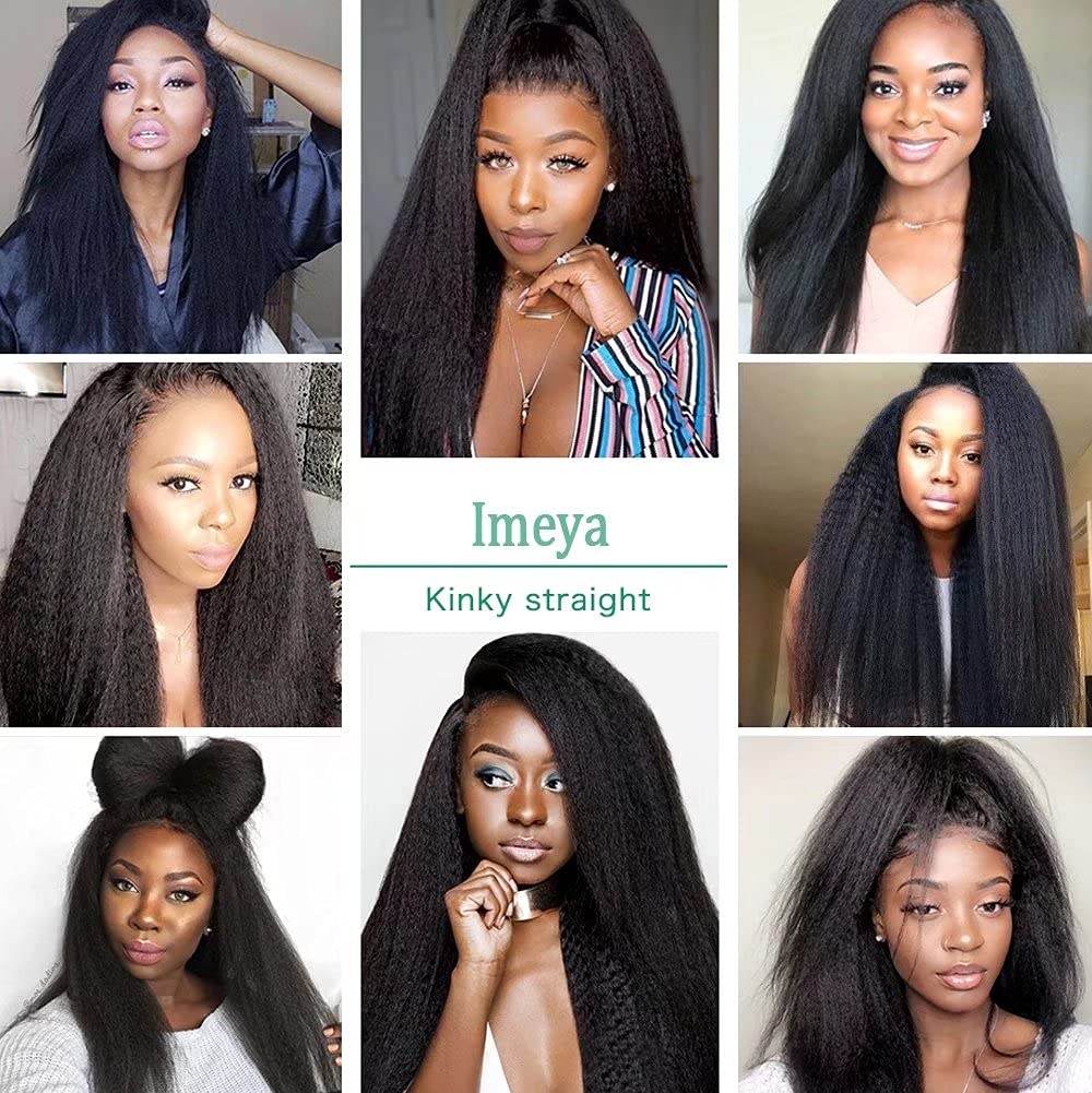 Imeya 13x6 HD Lace Front Human Hair Wig - Brazilian Yaki Straight 150% Density 18 Inch Pre-Plucked with Baby Hair for Black Women | Natural Brown Kinky Straight Wig for Daily Wear, Parties & Special Occasions