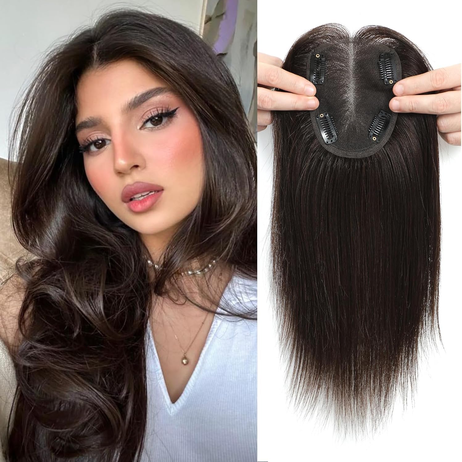 HAIR WALA™ Lightweight Synthetic Hair Toppers for Women - 16 Inch Hair Extensions with 4 Clips for Thinning Hair & Hair Loss Coverage (Matte Finish, Brown) - Perfect for Daily Wear, Special Occasions & Grey Hair Coverage